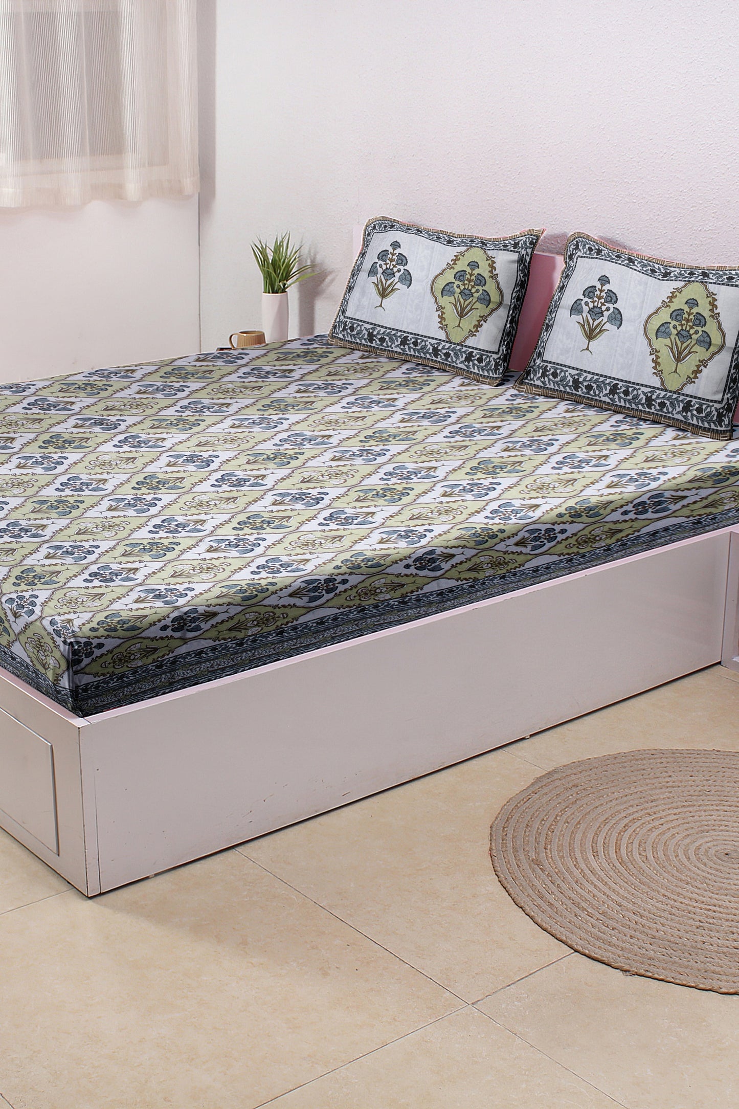 Cotton Double Bed bedsheet | Flat Bedsheet |1 Double Bedsheet 2 Pillow Covers