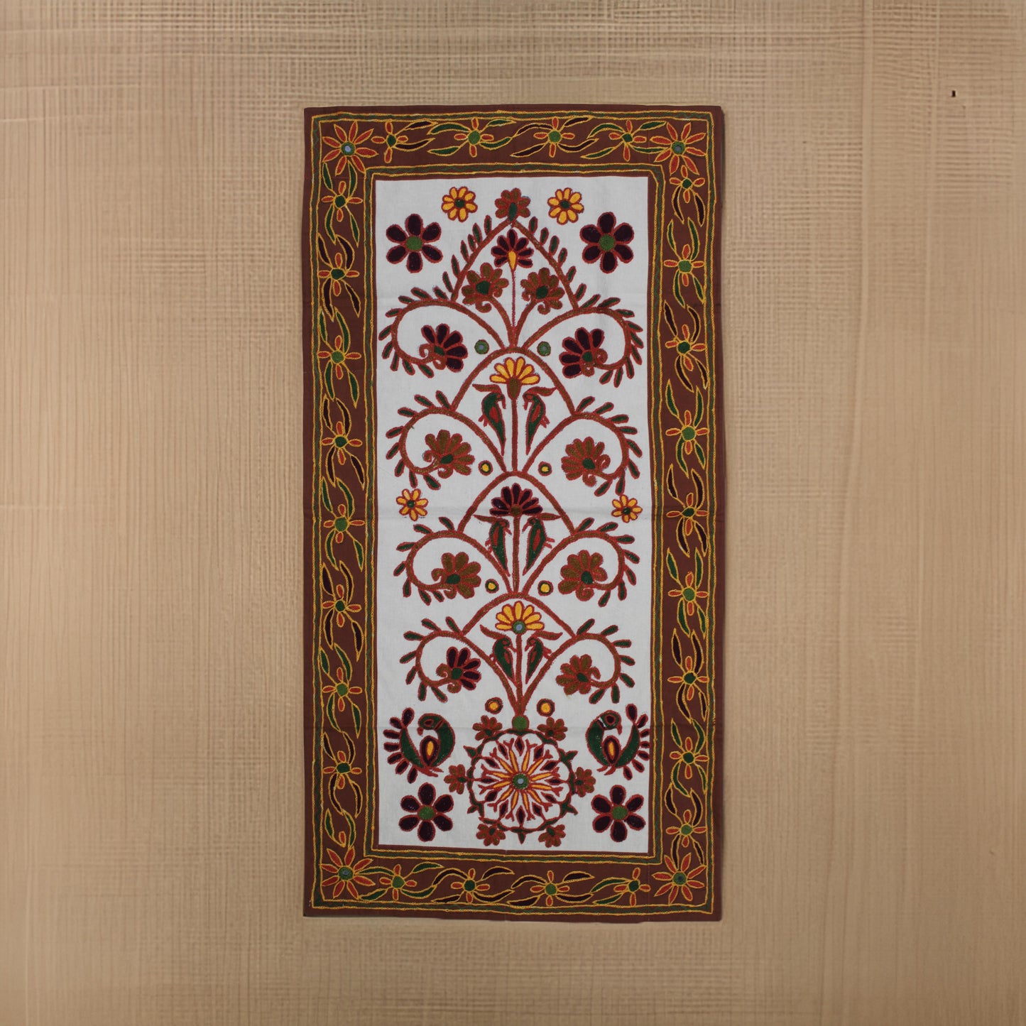 Handcrafted Cotton Wall Hanging/ Tapestry with Intricate Floral Embroidery