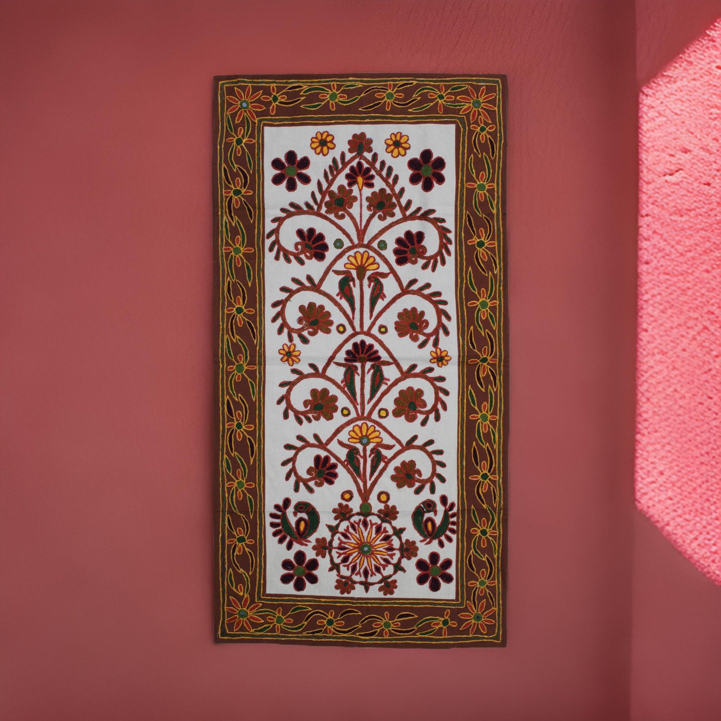 Handcrafted Cotton Wall Hanging/ Tapestry with Intricate Floral Embroidery