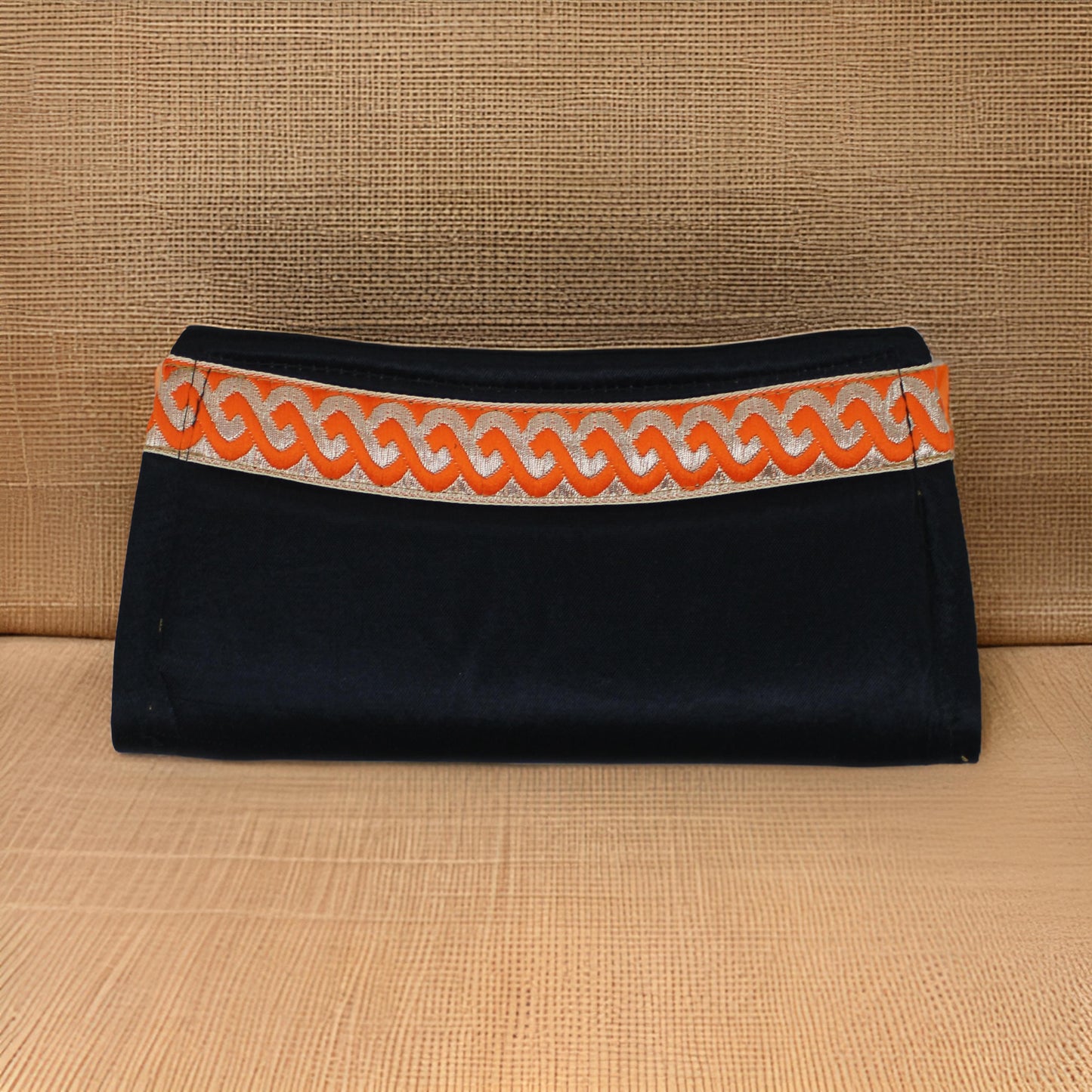 Black and Orange Embroidered Clutch