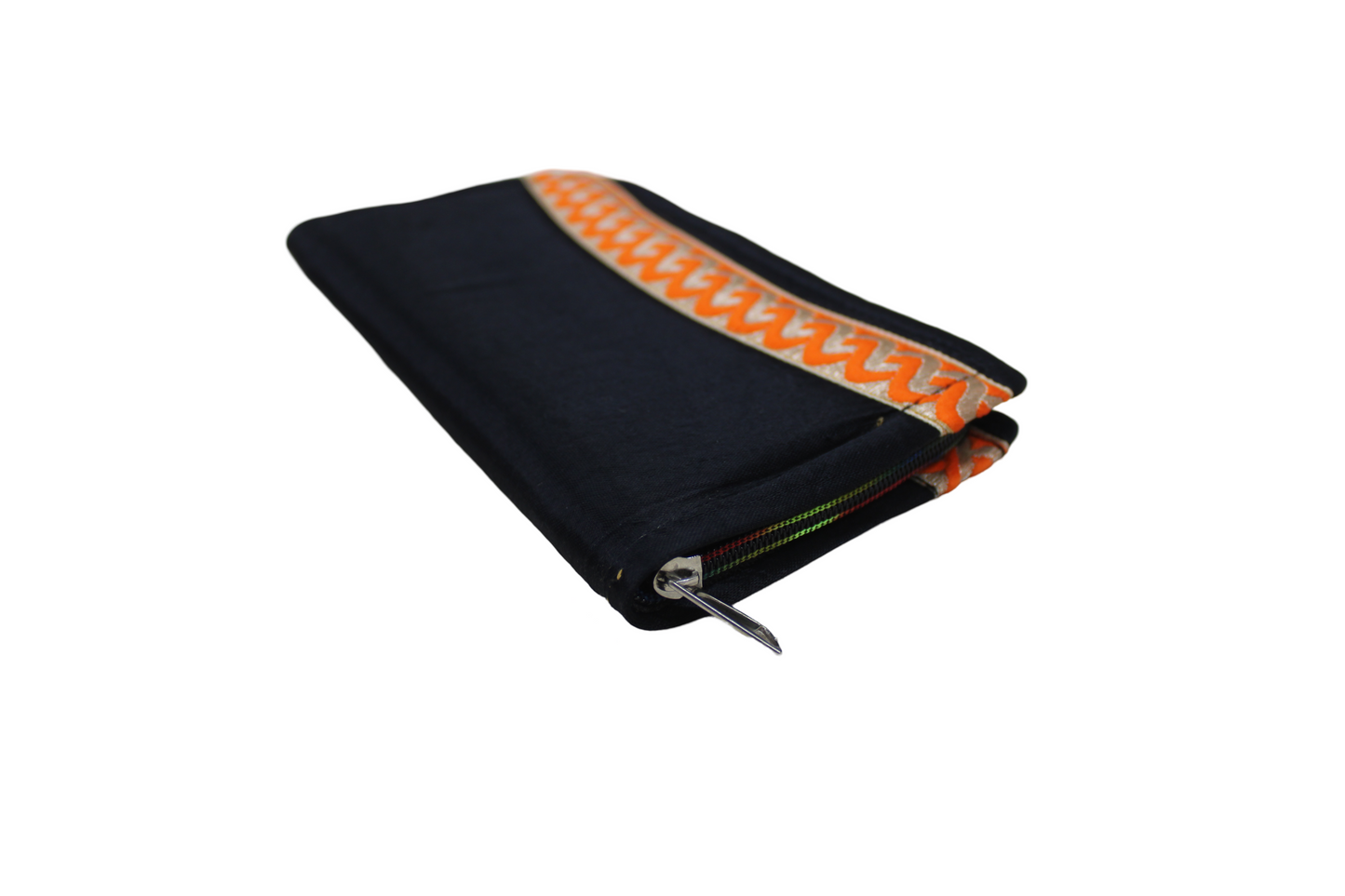 Black and Orange Embroidered Clutch