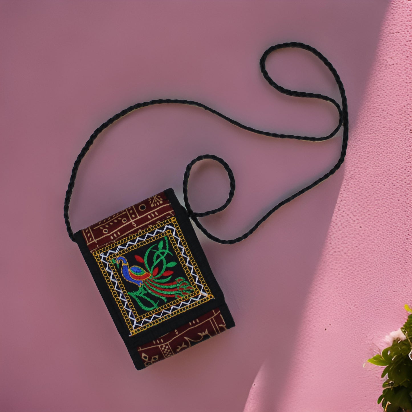 Mashru Embroidered Mobile Sling Pouch