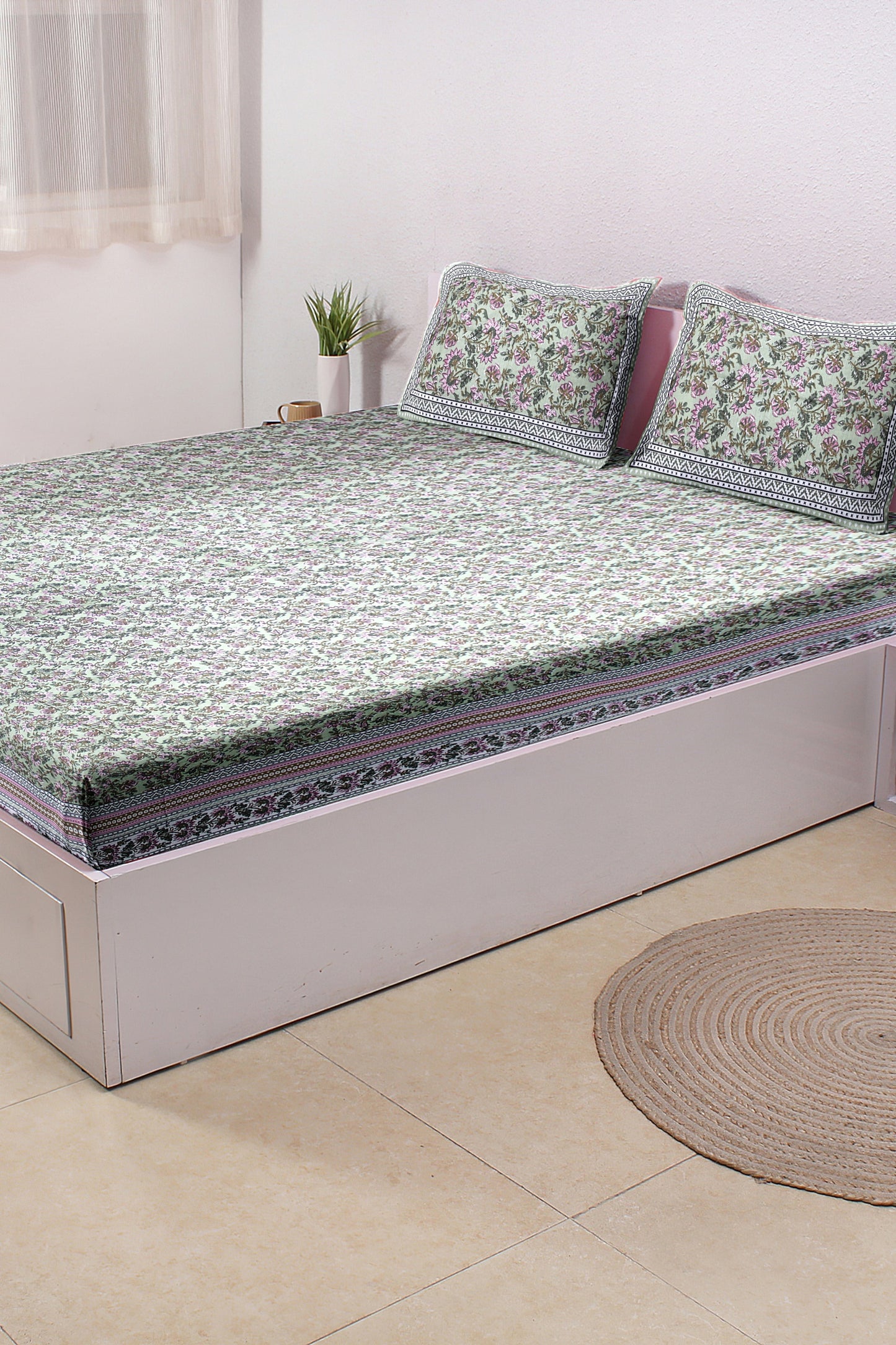 Cotton Double Bed bedsheet | Flat Bedsheet |1 Double Bedsheet 2 Pillow Covers