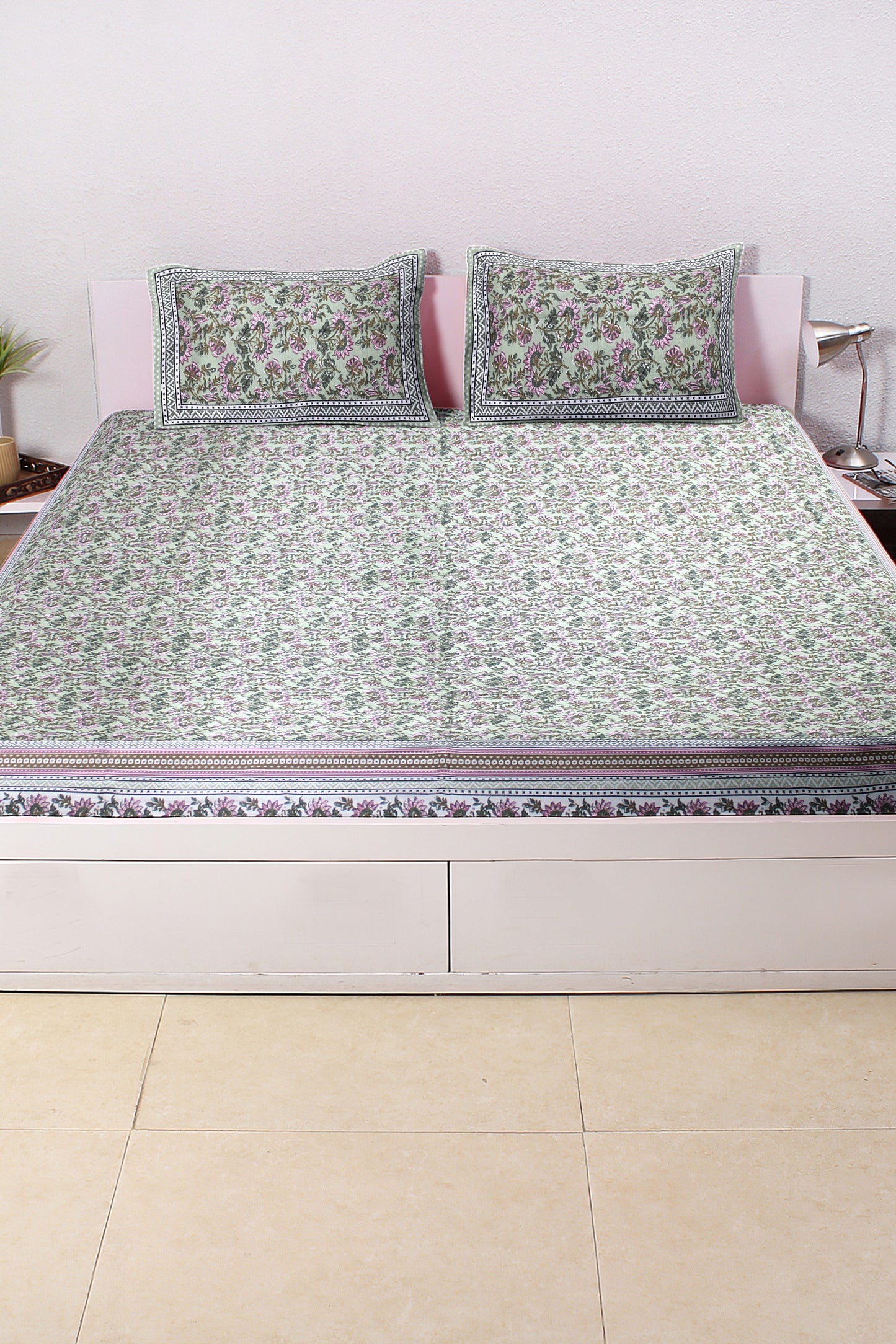 Cotton Double Bed bedsheet | Flat Bedsheet |1 Double Bedsheet 2 Pillow Covers