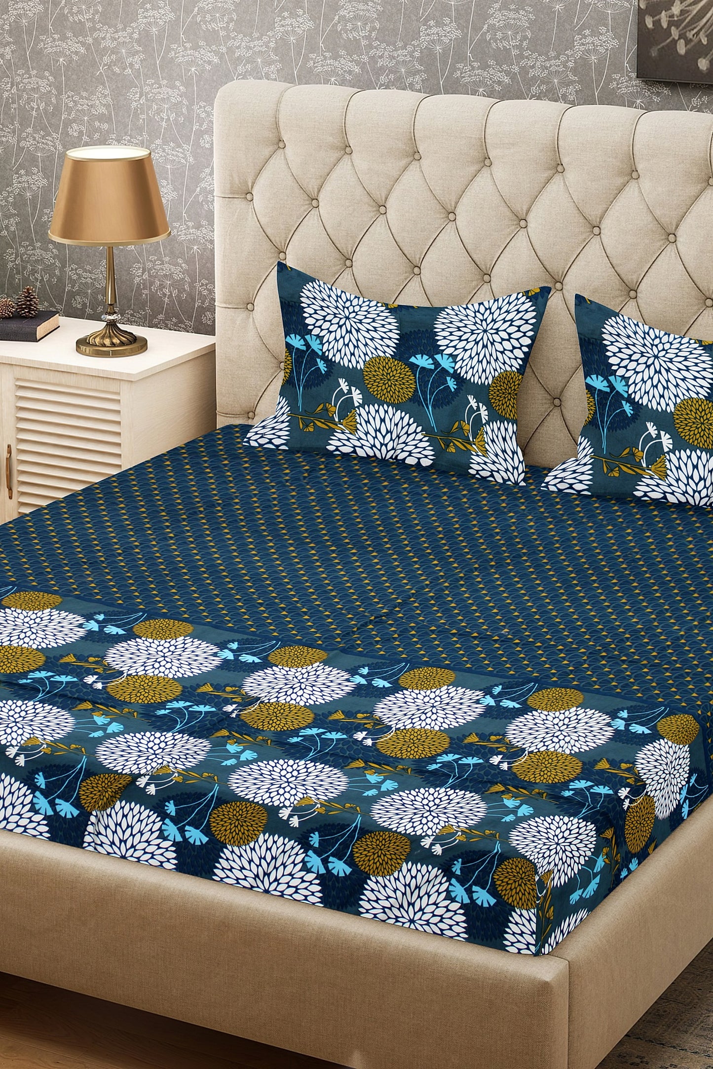 King Size Double Bed Flat Bedsheet with Pillow Covers