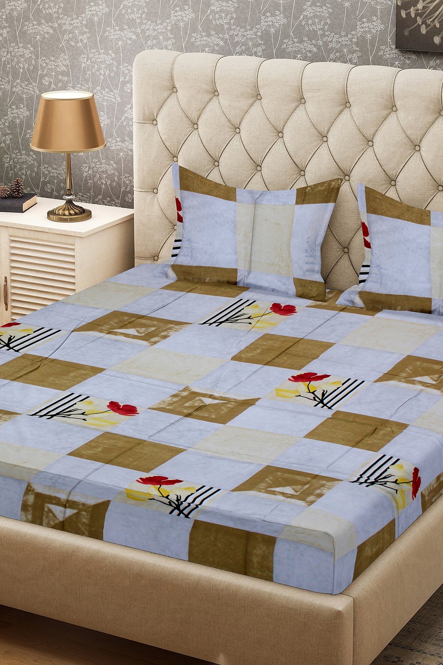 King Size Double Bed Flat Bedsheet with Pillow Covers