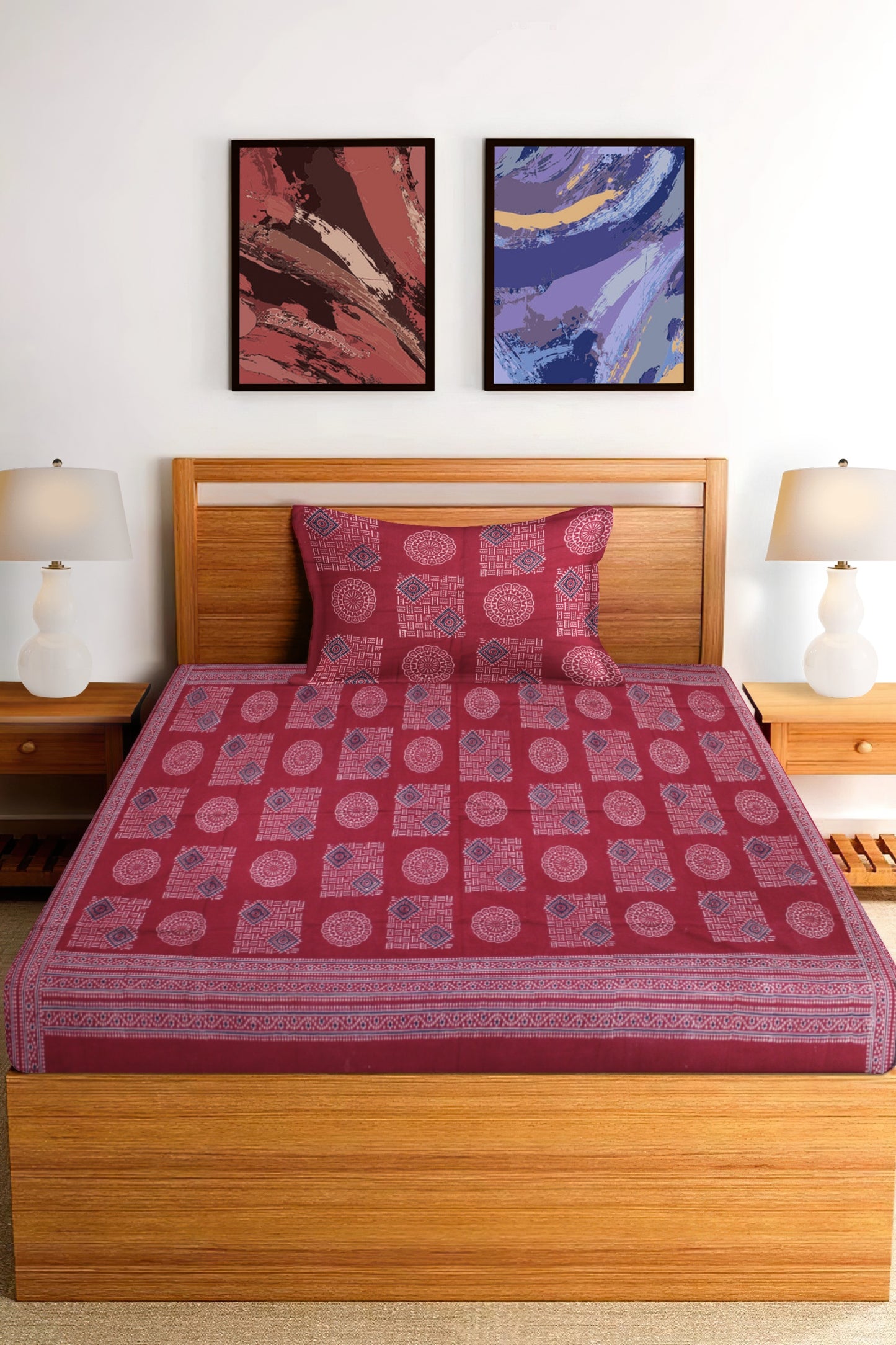 Cotton Single Bedsheet Set | Flat Bedsheet |1 Pillow Cover