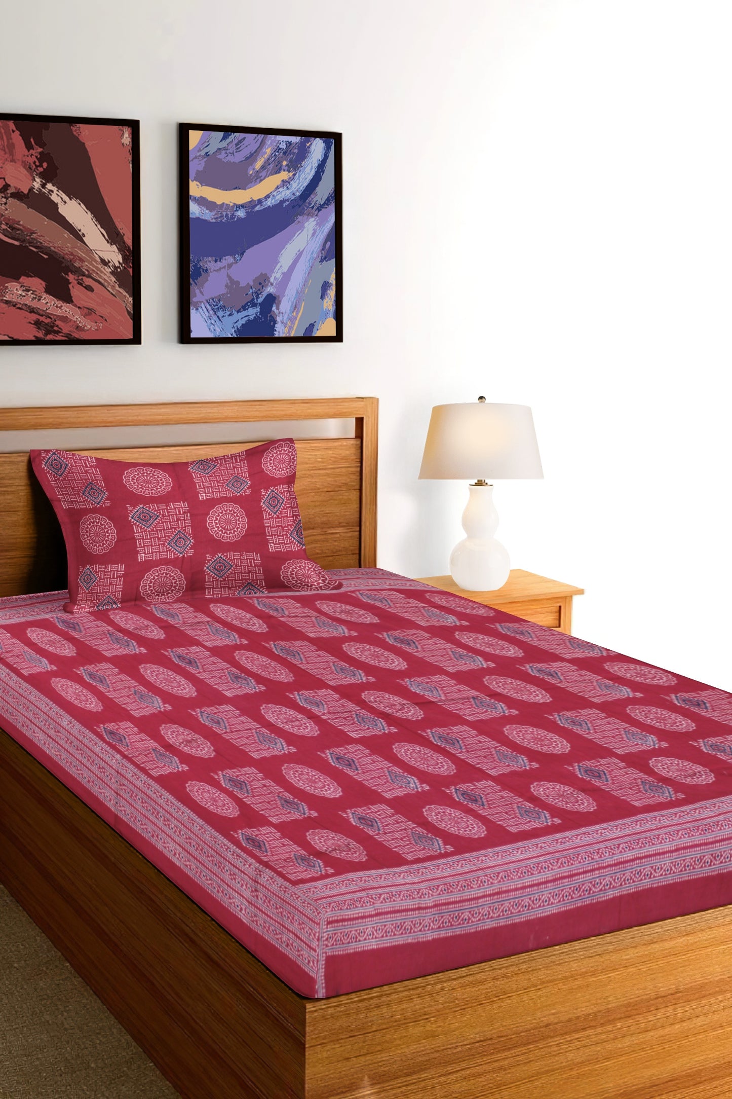 Cotton Single Bedsheet Set | Flat Bedsheet |1 Pillow Cover