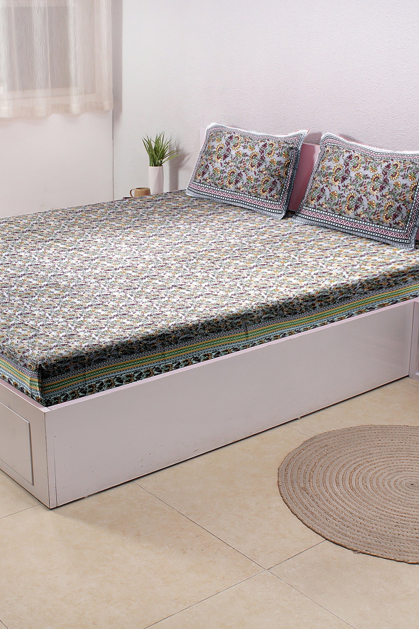 Cotton Double Bed bedsheet | Flat Bedsheet |1 Double Bedsheet 2 Pillow Covers