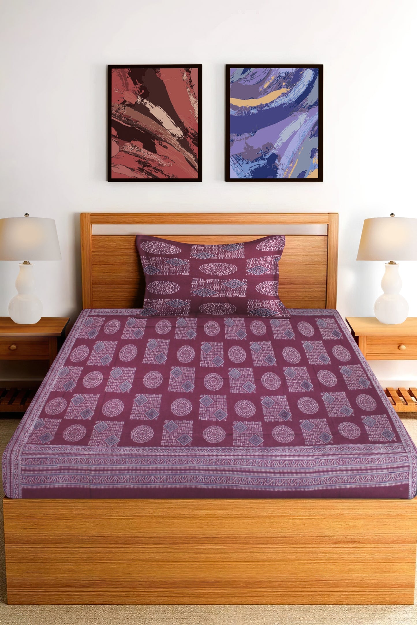 Cotton Single Bedsheet Set | Flat Bedsheet |1 Pillow Cover
