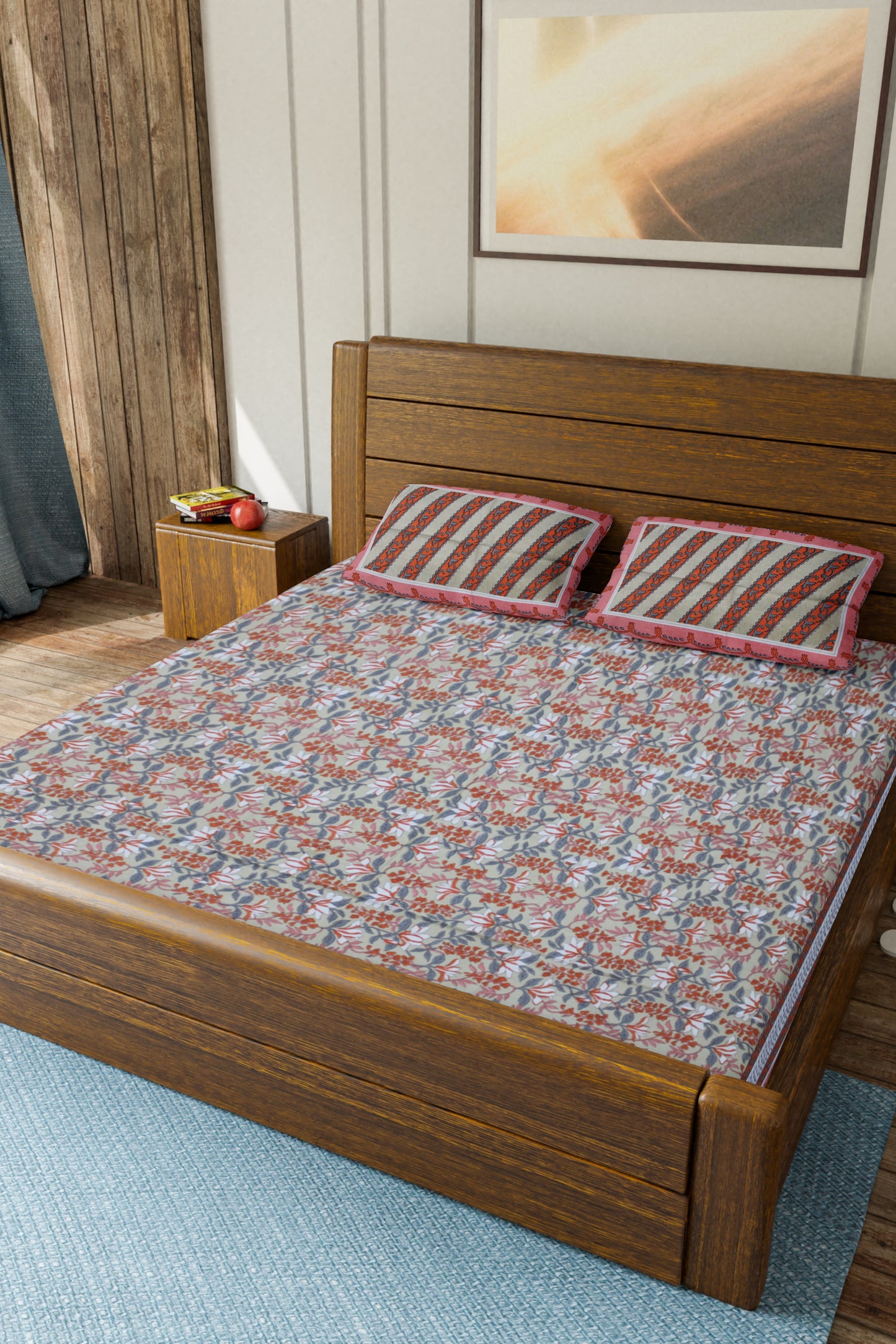 Cotton Double Bed bedsheet | Flat Bedsheet |1 Double Bedsheet 2 Pillow Covers