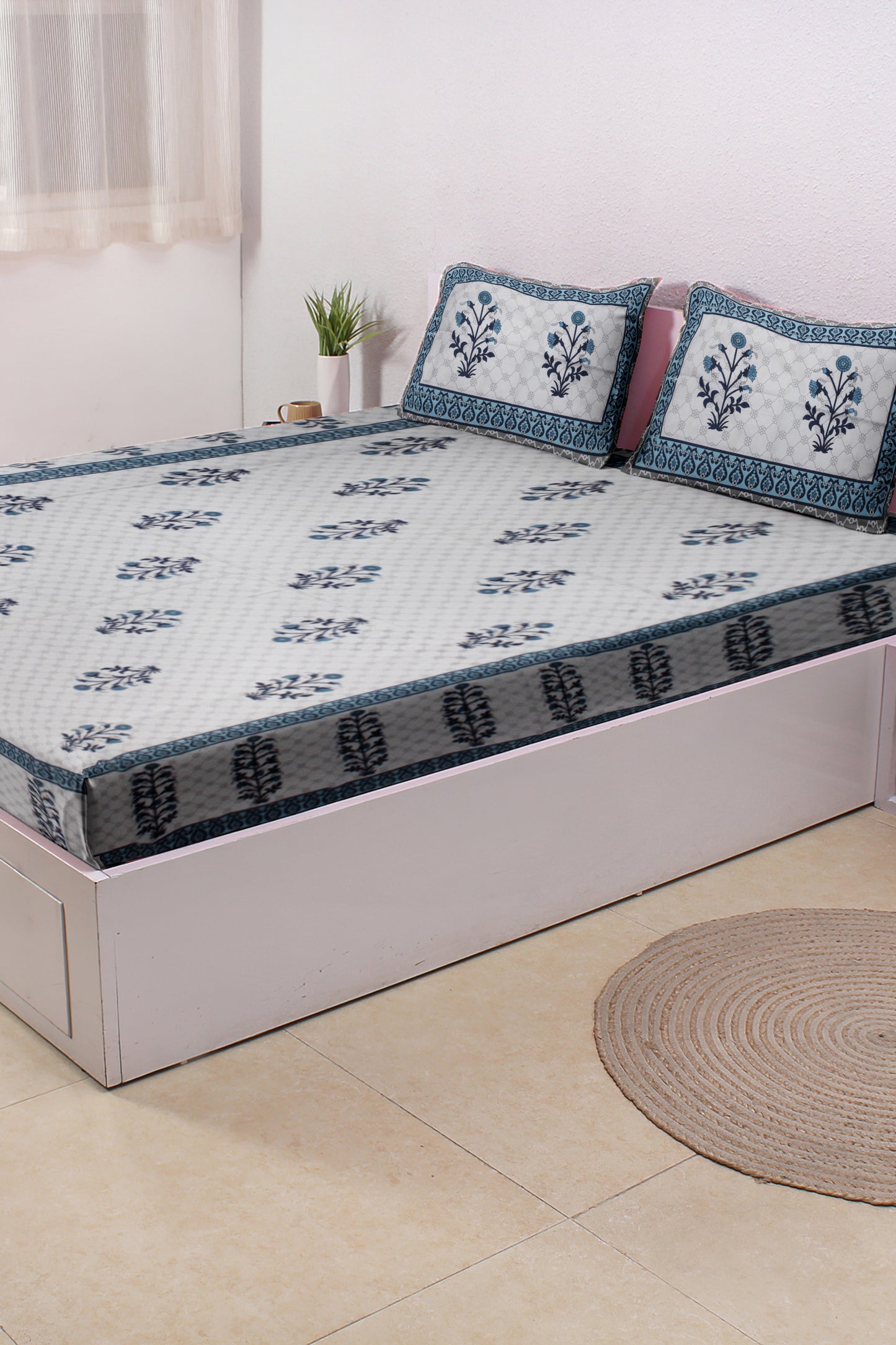 Cotton Double Bed bedsheet | Flat Bedsheet |1 Double Bedsheet 2 Pillow Covers
