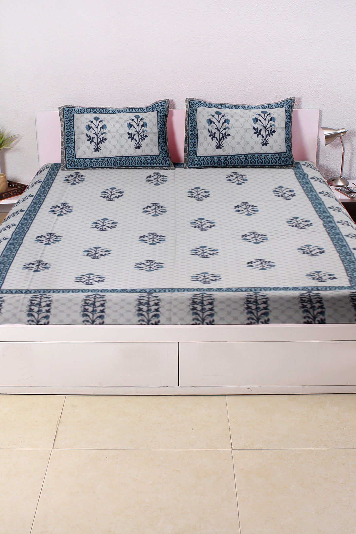 Cotton Double Bed bedsheet | Flat Bedsheet |1 Double Bedsheet 2 Pillow Covers