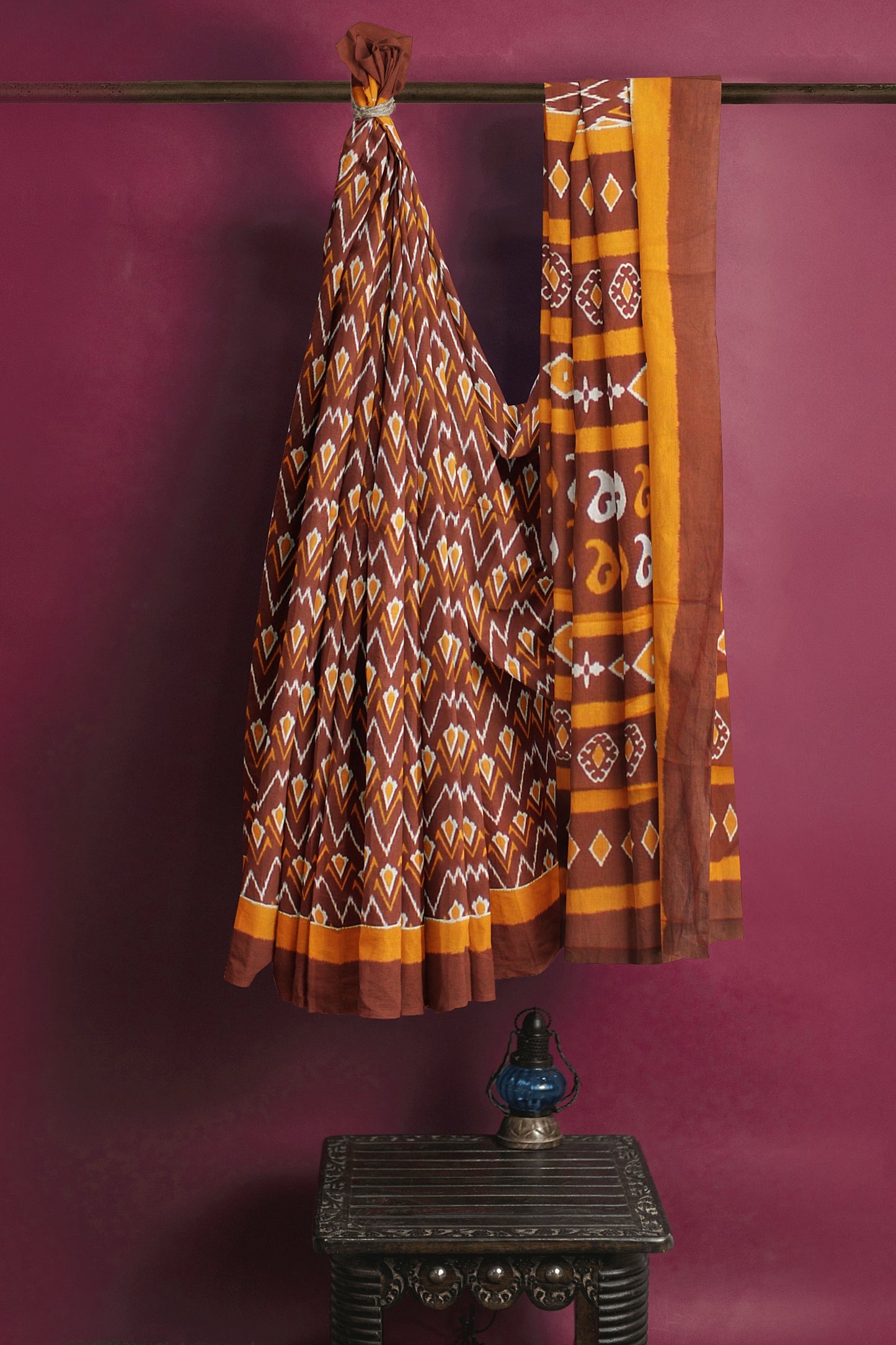Cotton Block Printed Saree With Unstitched Blouse Piece