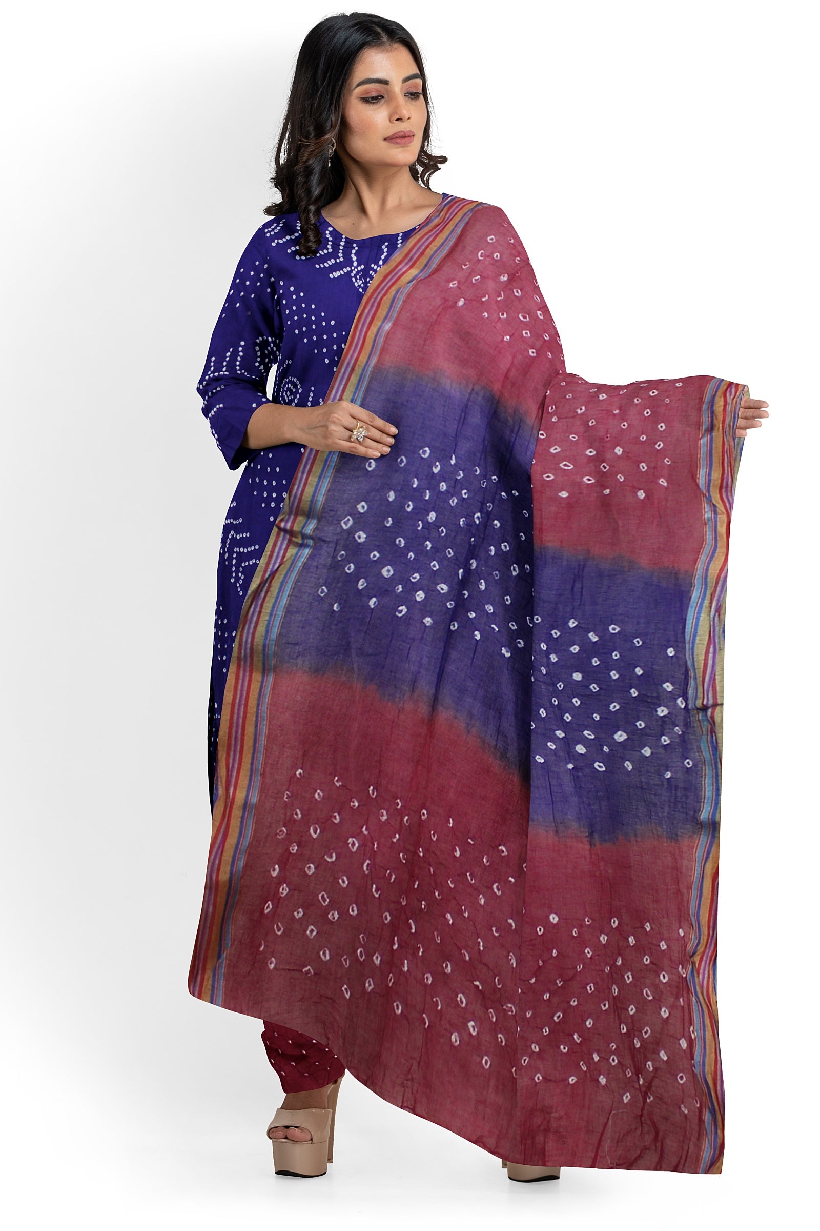 cotton silk bandhani dress materials Cotton Satin Self Color Bandhani Dress Material ( Unstitched) Blue