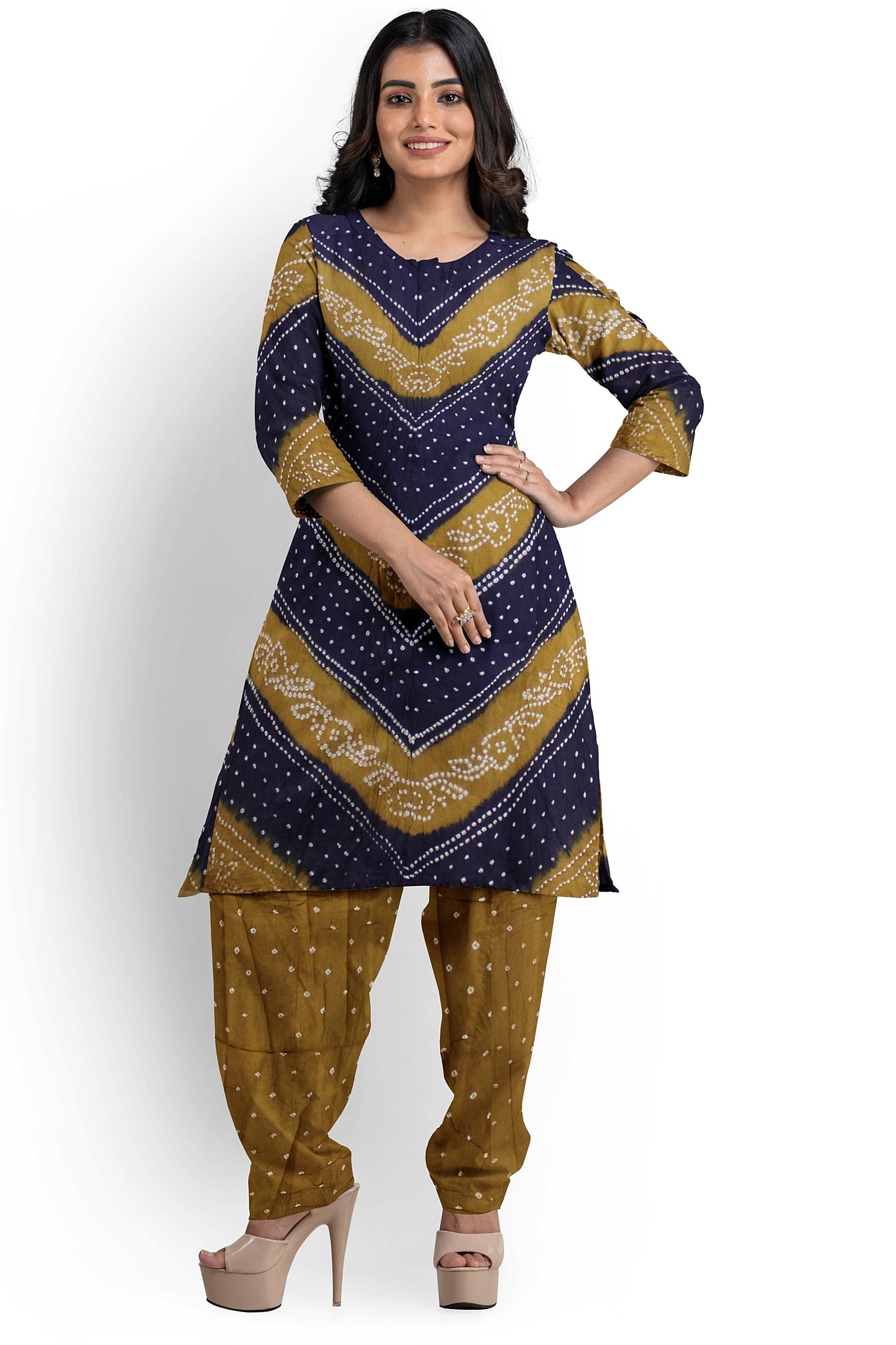 Cotton Bandhani Dress Material | Cotton Suit Set| 3PC Suitset | Salwar Suit Material | Unstitched
