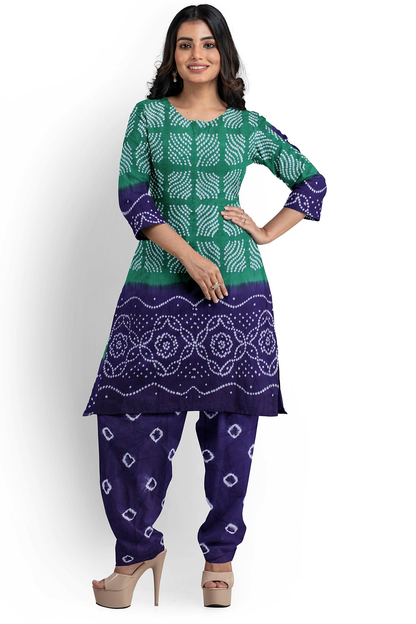 Cotton Bandhani Dress Material | Cotton Suit Set| 3PC Suitset | Salwar Suit Material | Unstitched