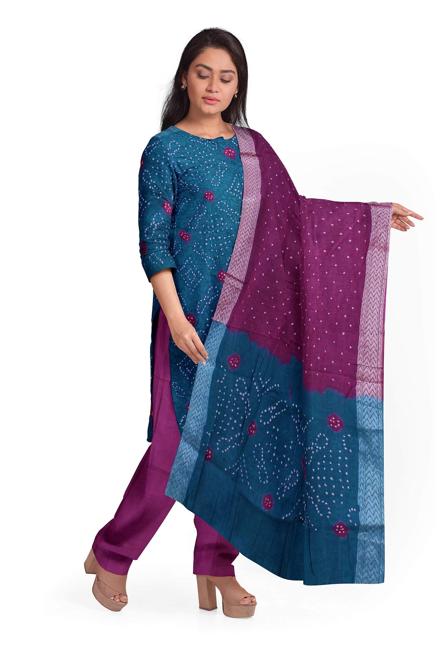Cotton Bandhani Dress Material | Cotton Suit Set| 3PC Suitset | Salwar Suit Material | Unstitched