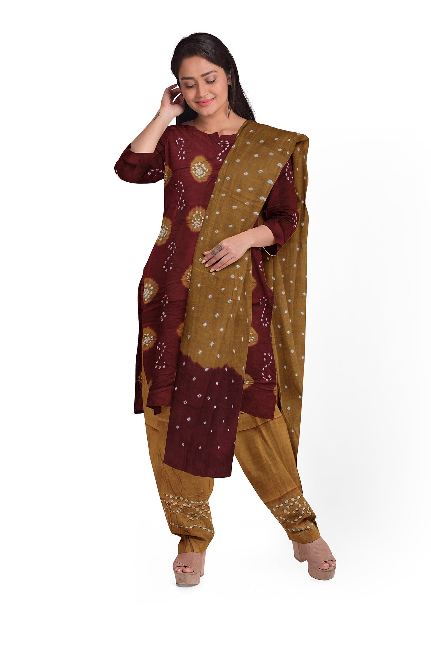 Cotton Bandhani Dress Material | Cotton Suit Set| 3PC Suitset | Salwar Suit Material | Unstitched