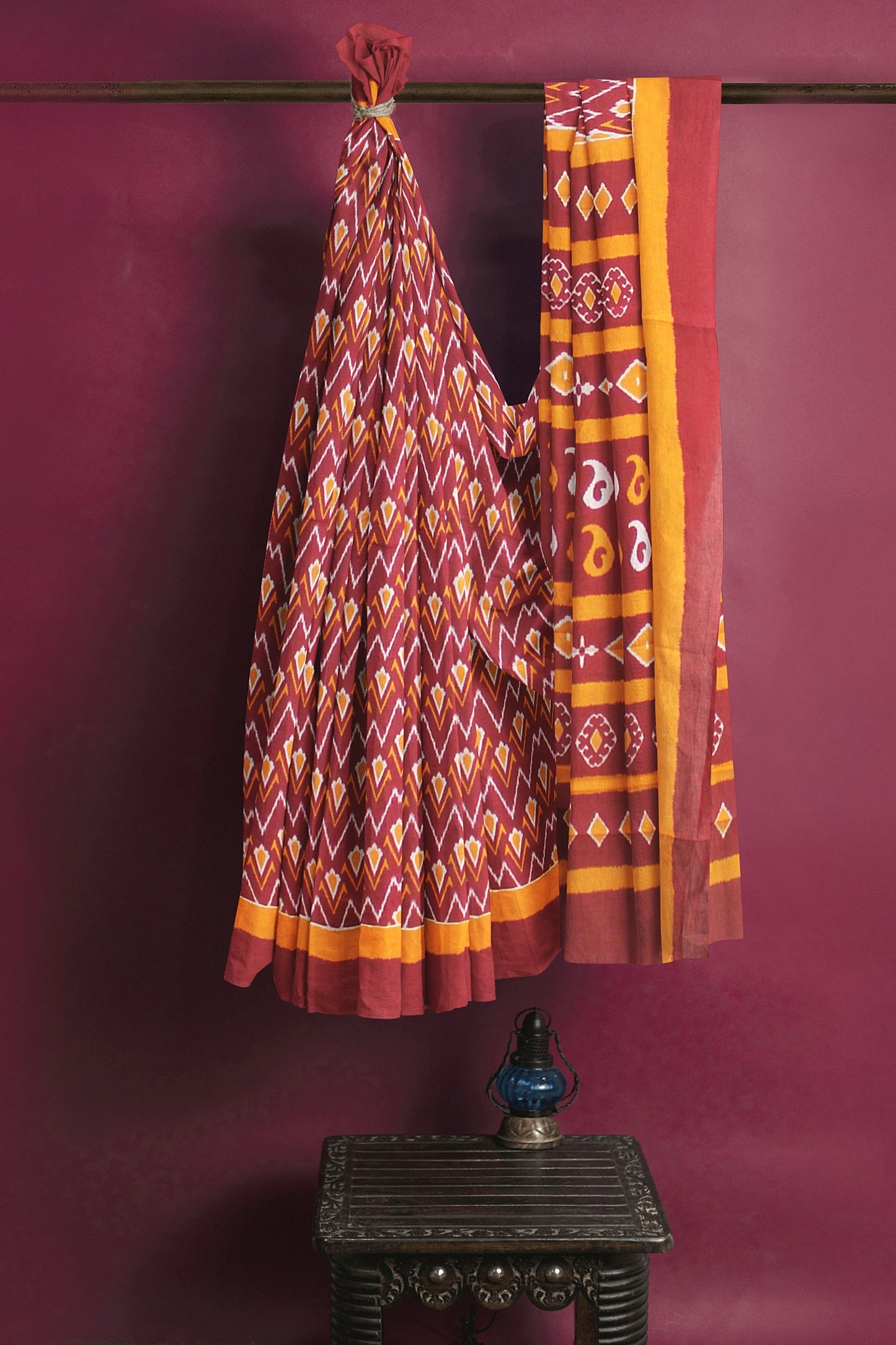 Cotton Block Printed Saree With Unstitched Blouse Piece
