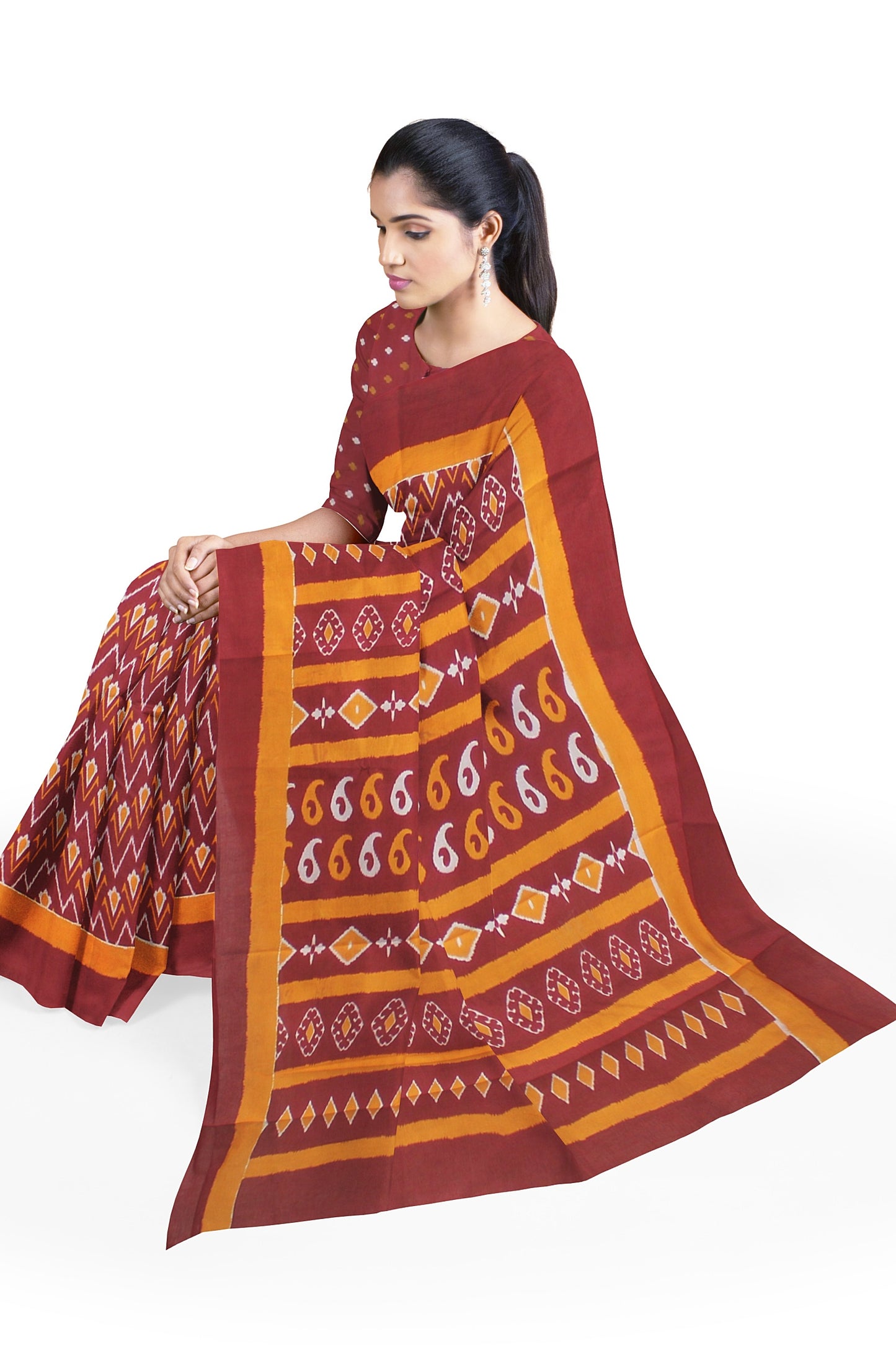 Cotton Block Printed Saree With Unstitched Blouse Piece