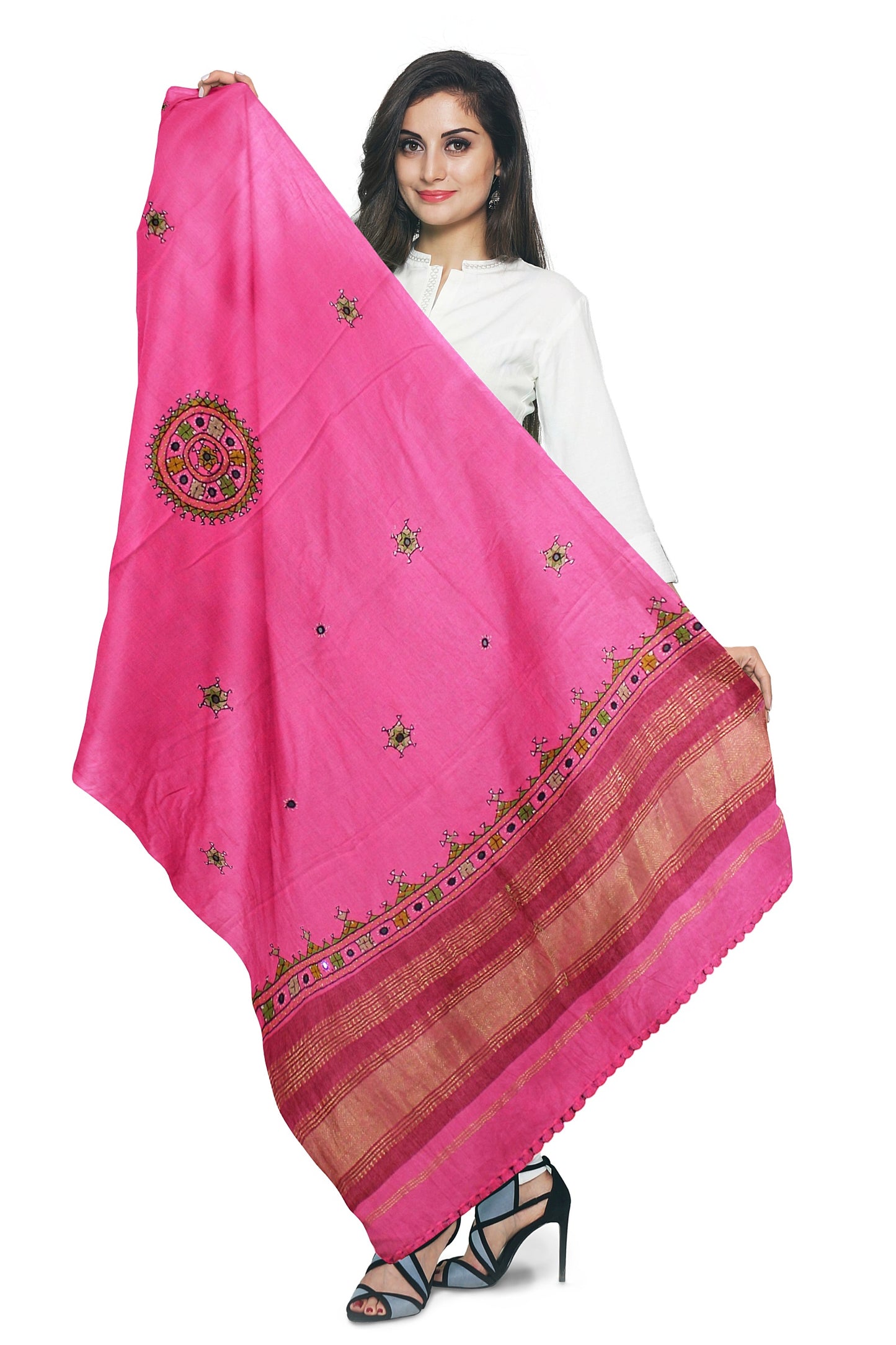 Graceful Hand-Embroidered Woolen Shawl