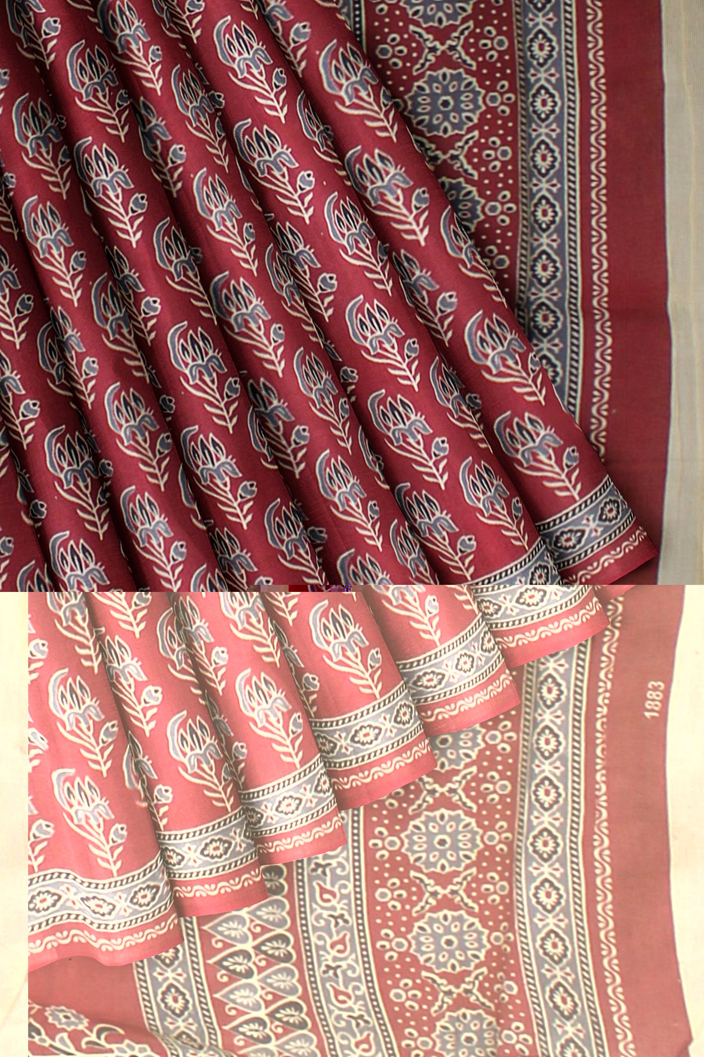 Cotton Block Printed Saree With Unstitched Blouse Piece