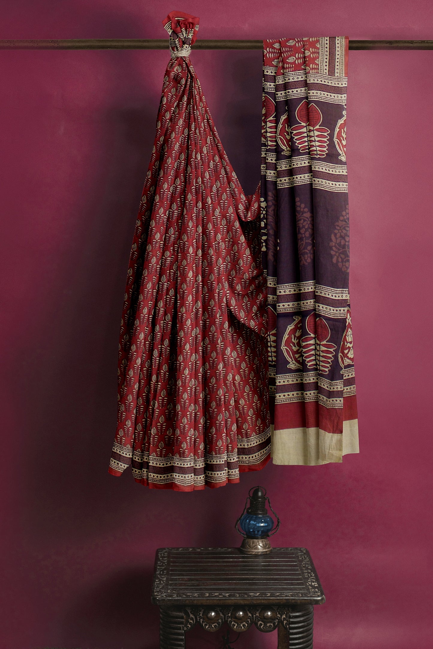 Cotton Block Printed Saree With Unstitched Blouse Piece