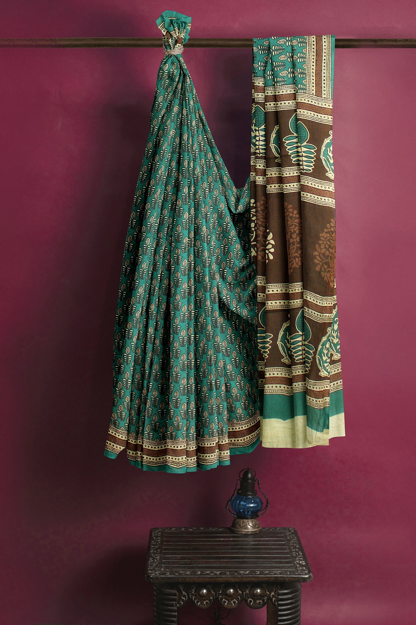 Cotton Block Printed Saree With Unstitched Blouse Piece
