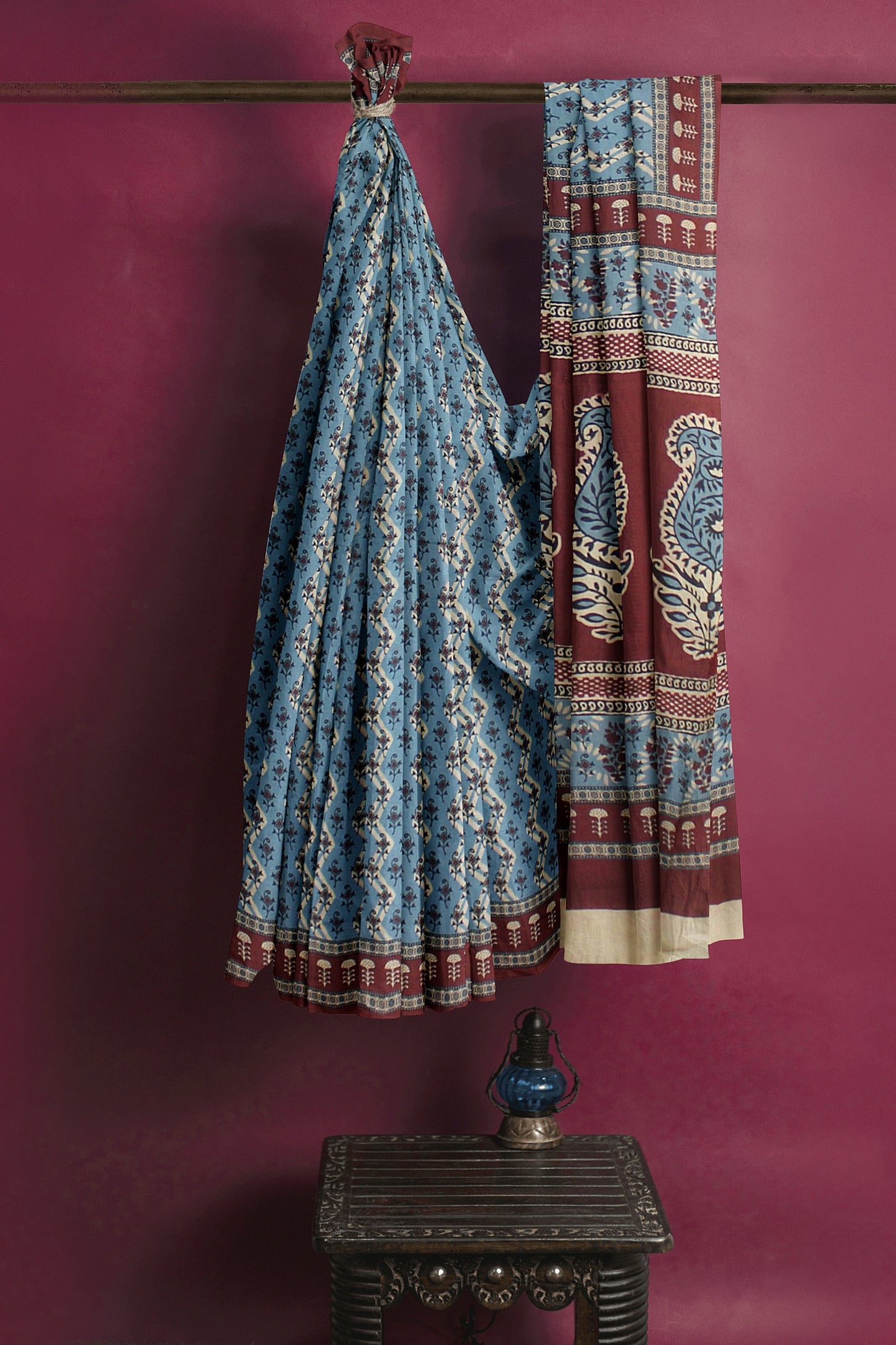 Cotton Block Printed Saree With Unstitched Blouse Piece