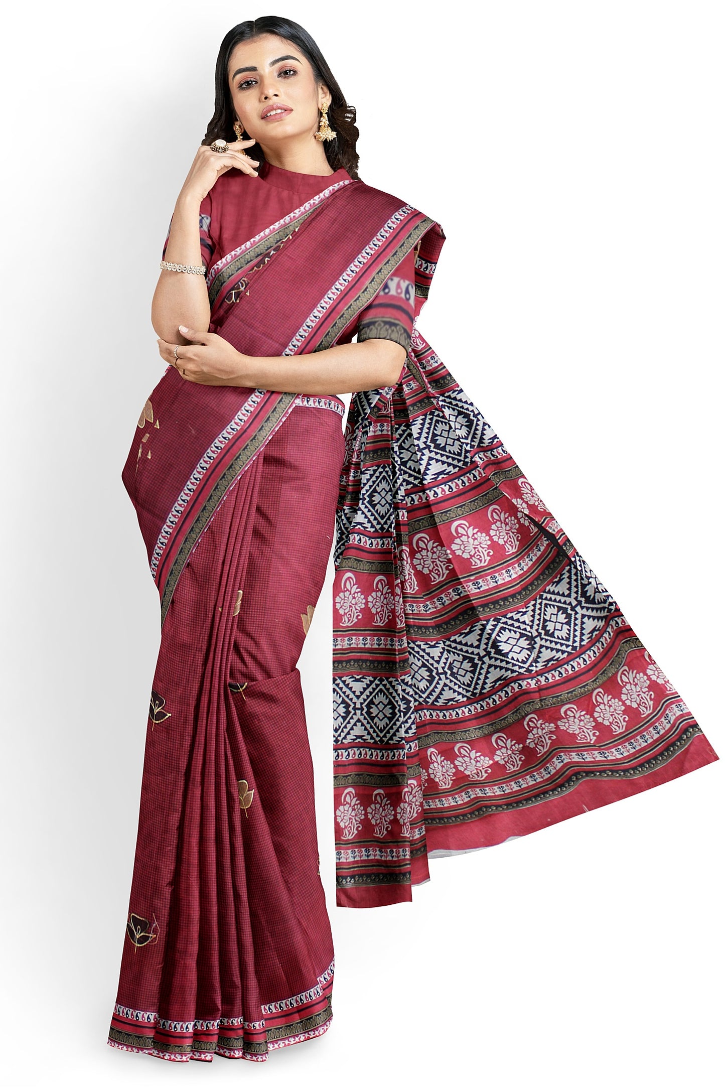 Elegant Women's Printed Cotton Saree with Unstitched Blouse