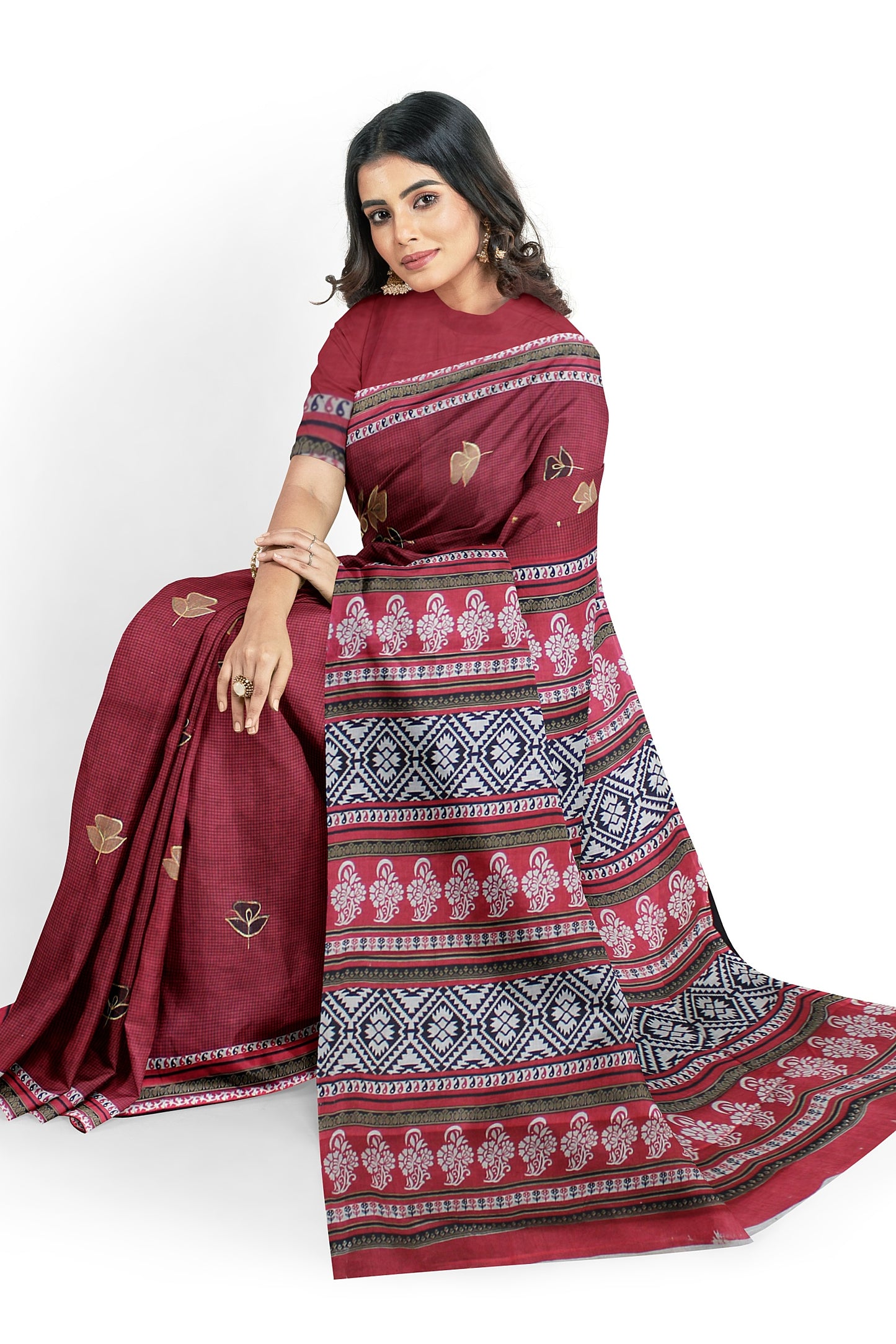 Elegant Women's Printed Cotton Saree with Unstitched Blouse