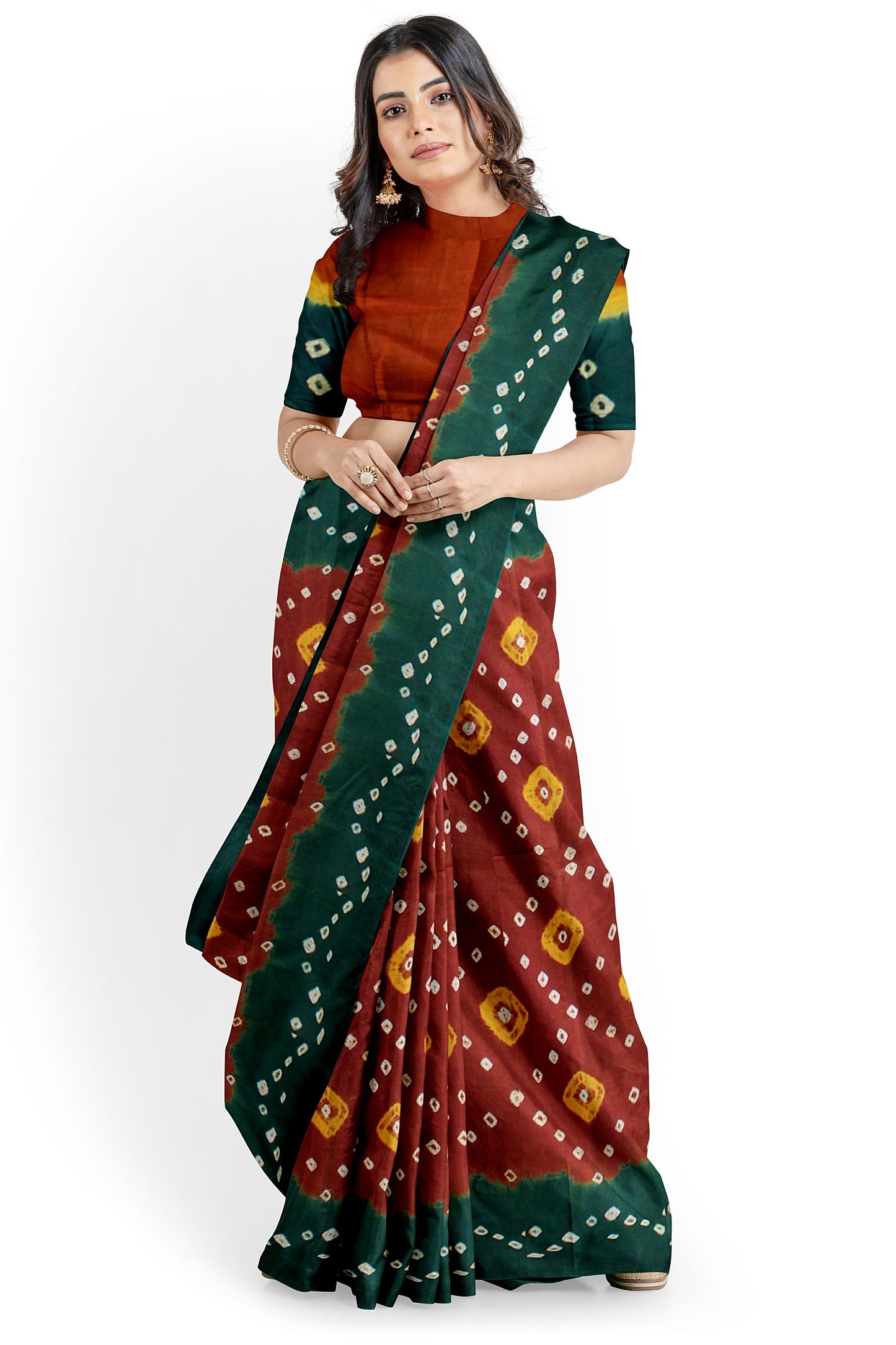 Cotton Bandhani Saree With Unstitched Blouse Piece