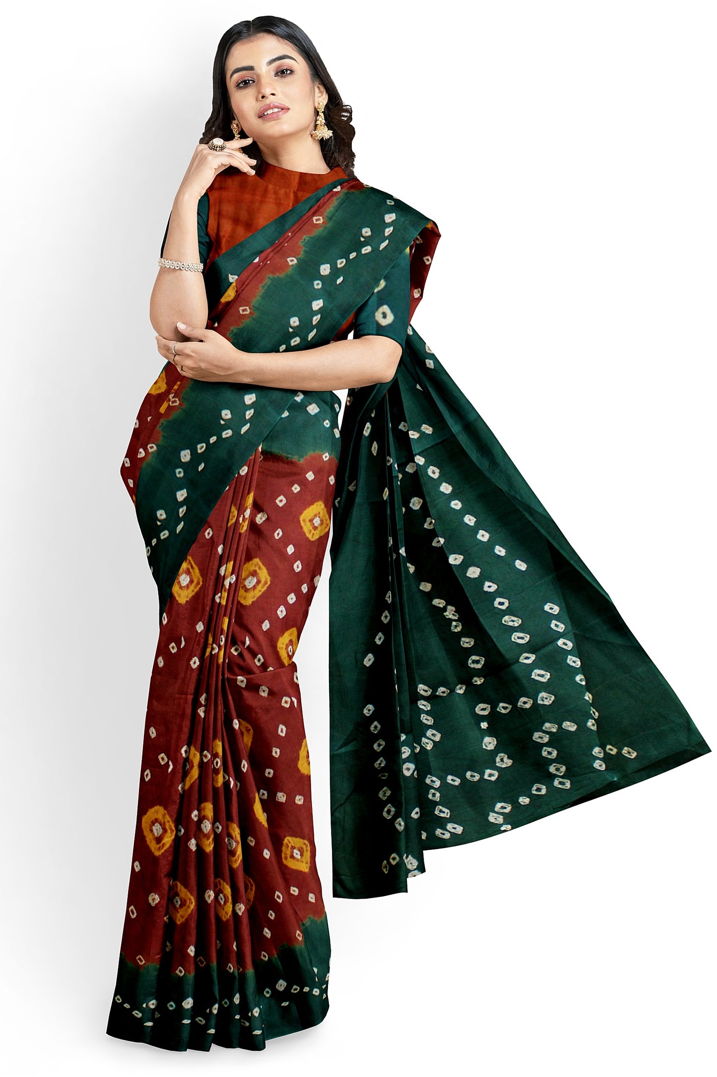 Cotton Bandhani Saree With Unstitched Blouse Piece