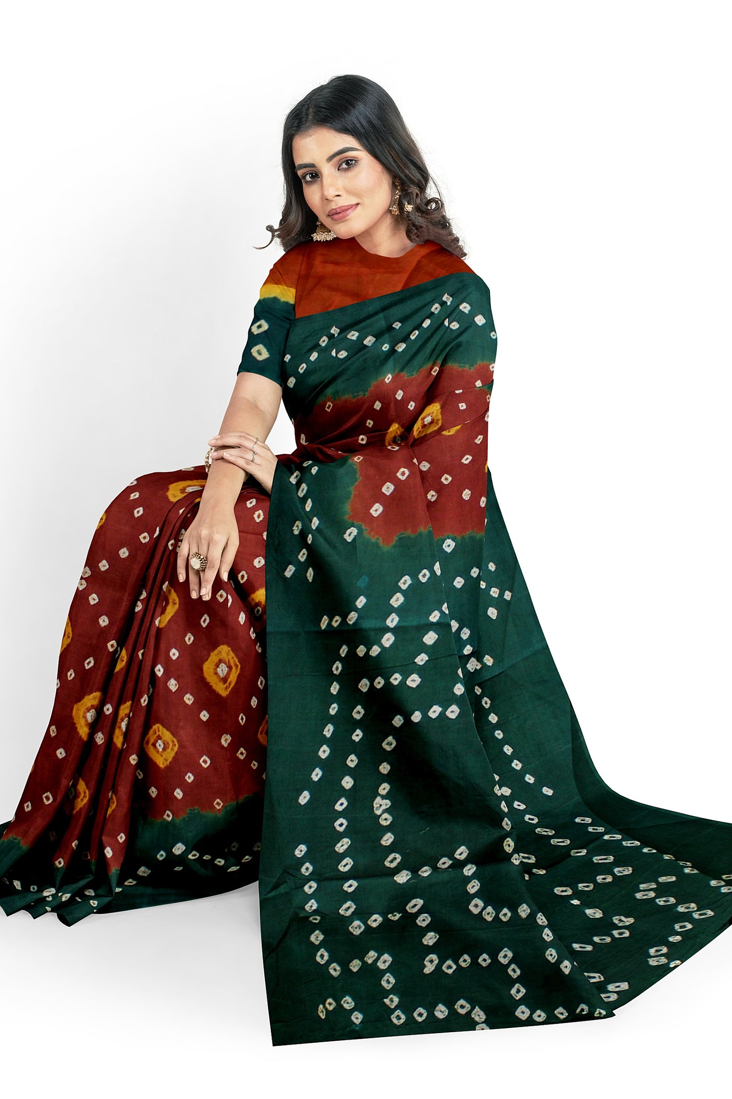 Cotton Bandhani Saree With Unstitched Blouse Piece
