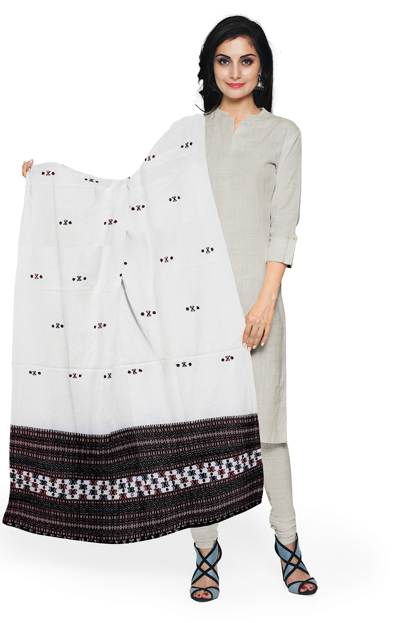 Elegant Handwoven Woolen Shawl with Mirror work