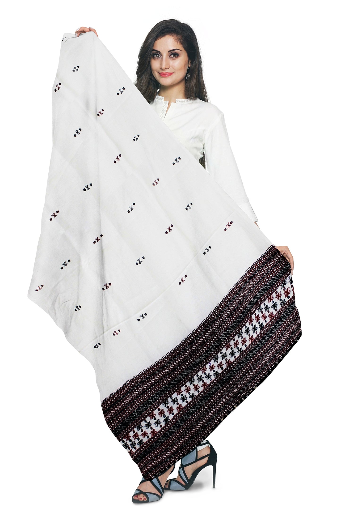 Elegant Handwoven Woolen Shawl with Mirror work