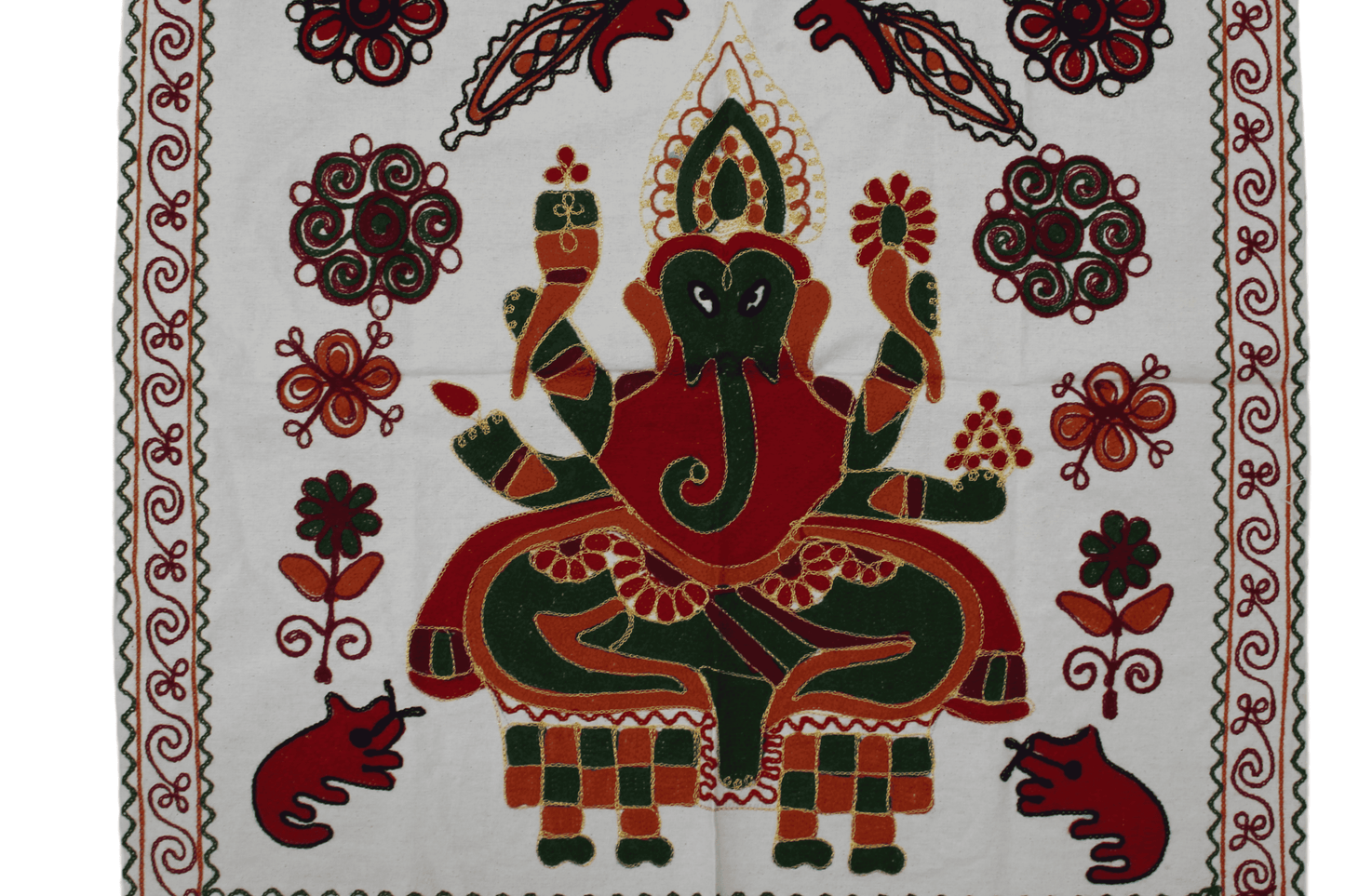 Vintage Embroidered Lord Ganesha Wall Hanging / Tapestry