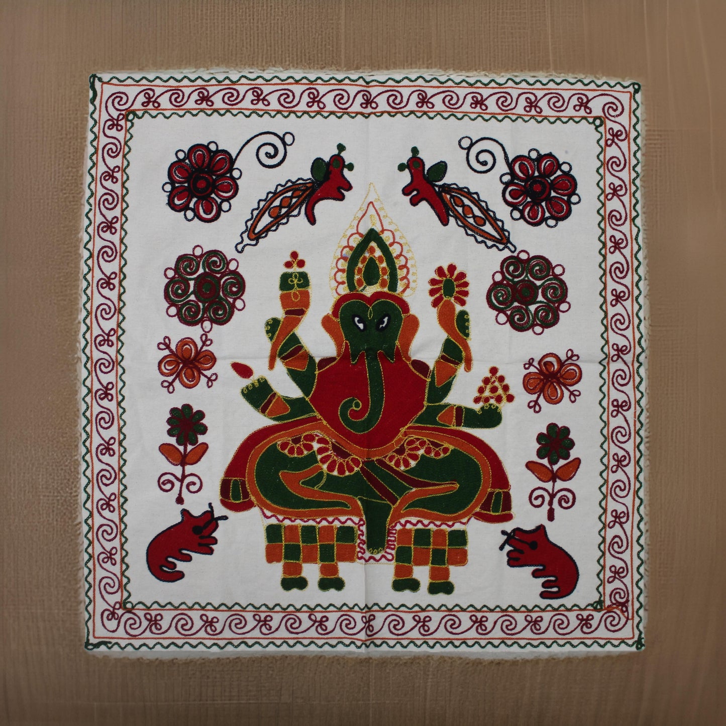 Vintage Embroidered Lord Ganesha Wall Hanging / Tapestry