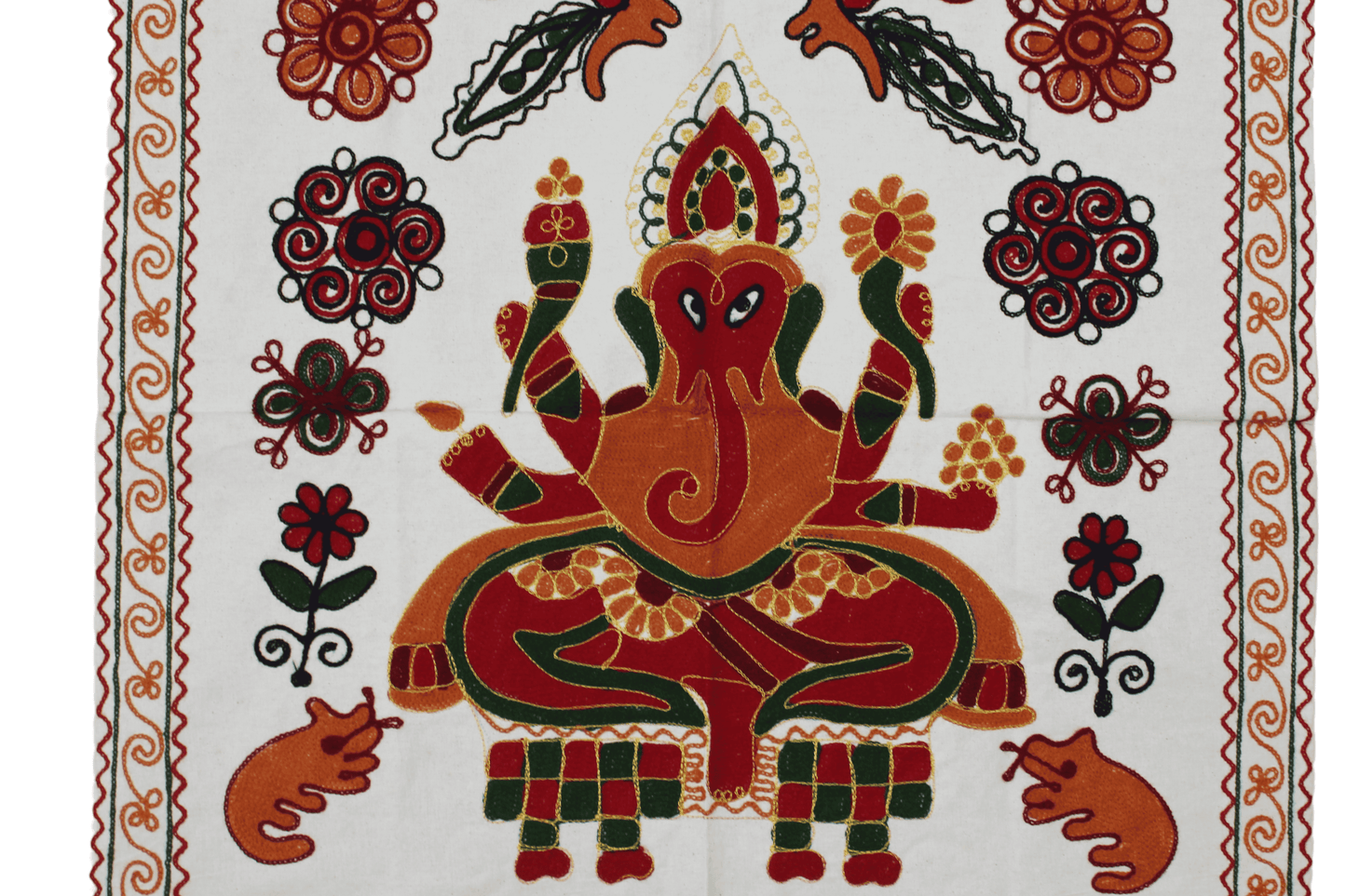 Vintage Embroidered Lord Ganesha Wall Hanging / Tapestry