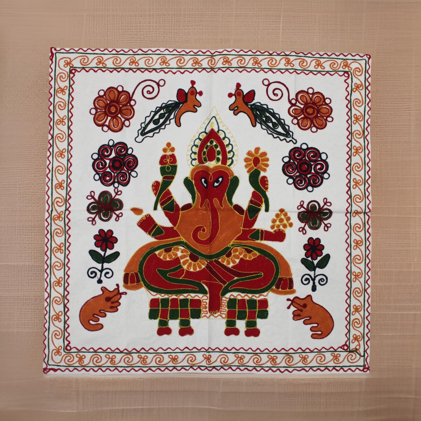 Vintage Embroidered Lord Ganesha Wall Hanging / Tapestry