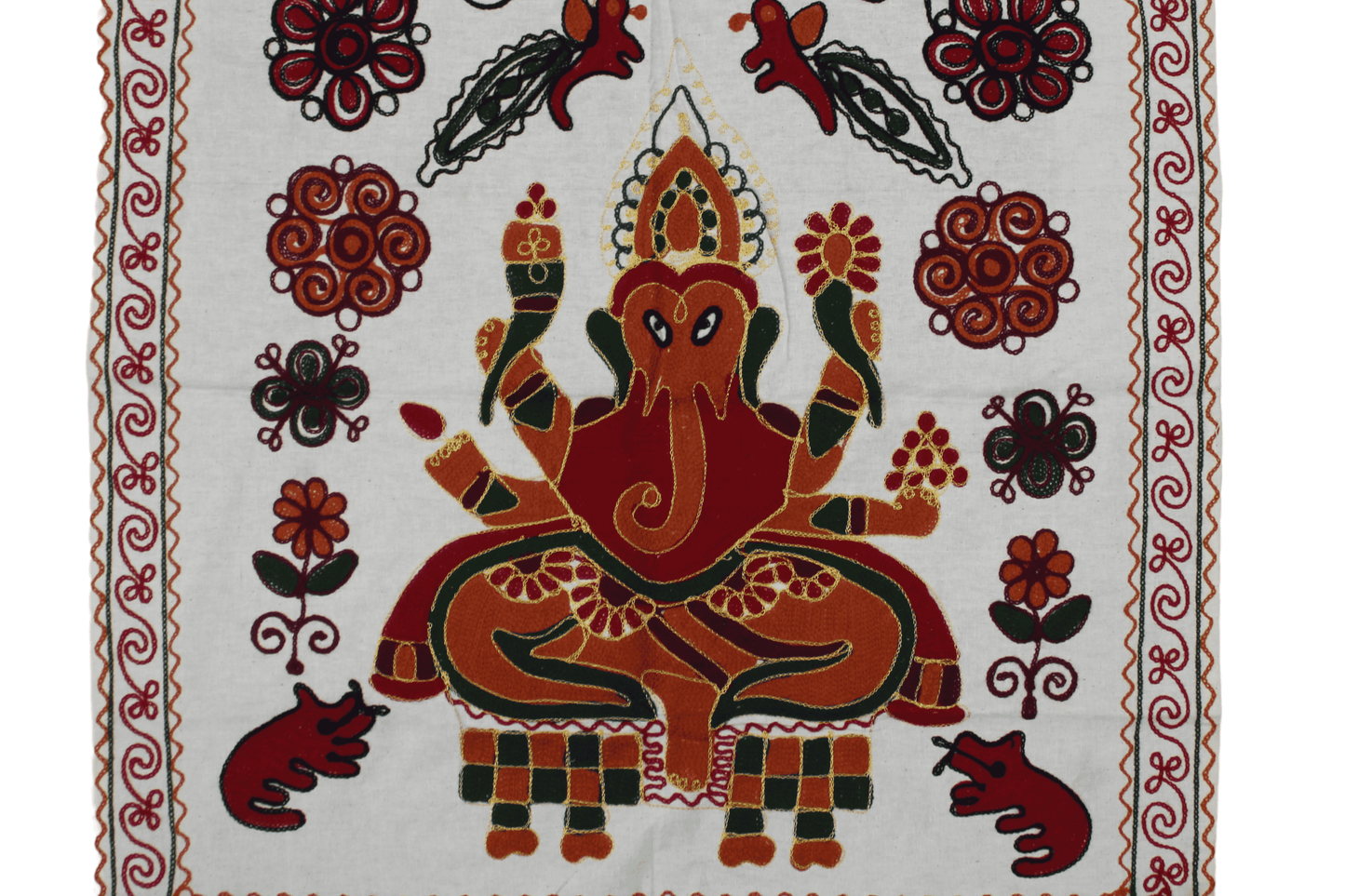 Vintage Embroidered Lord Ganesha Wall Hanging / Tapestry