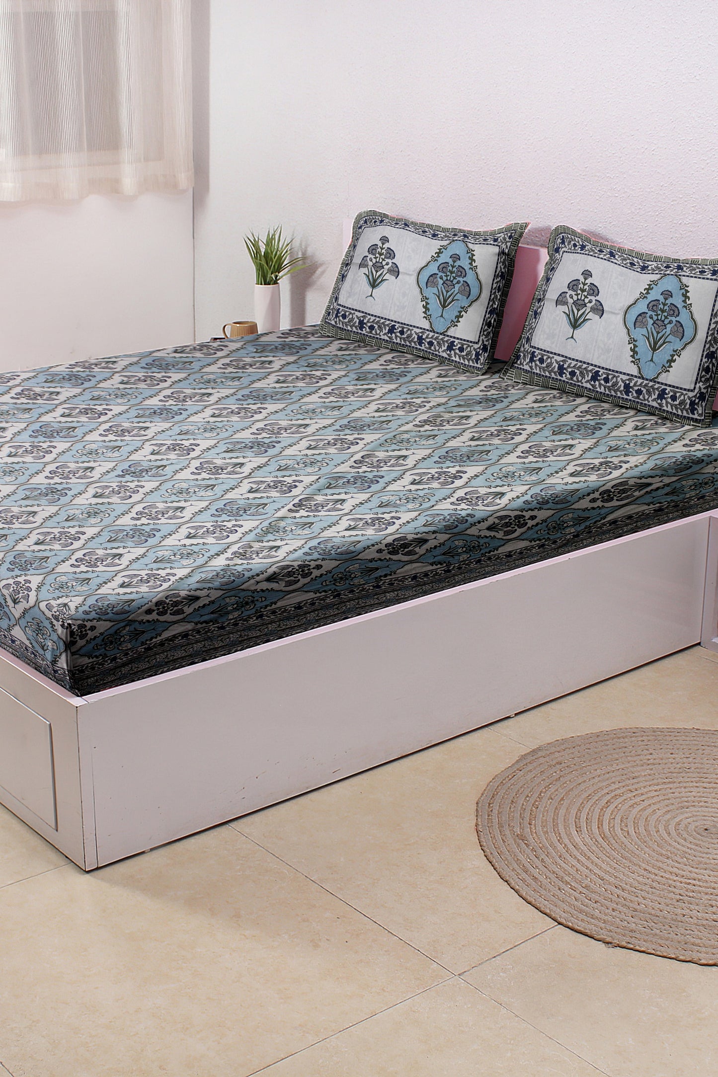 Cotton Double Bed bedsheet | Flat Bedsheet |1 Double Bedsheet 2 Pillow Covers