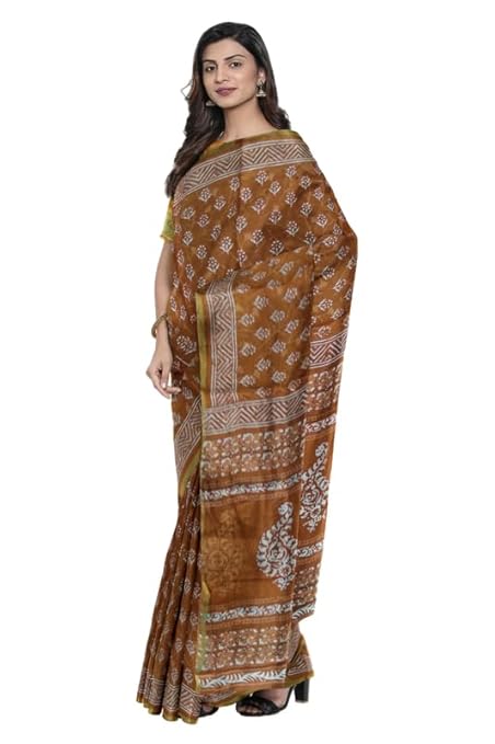 Cotton Block Printed Saree With Unstitched Blouse Piece