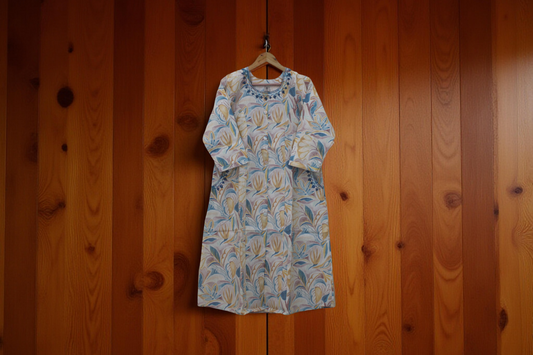 Artisanal Print Kurta with Hand-Embroidered Yoke & Pocket Details (XXL)