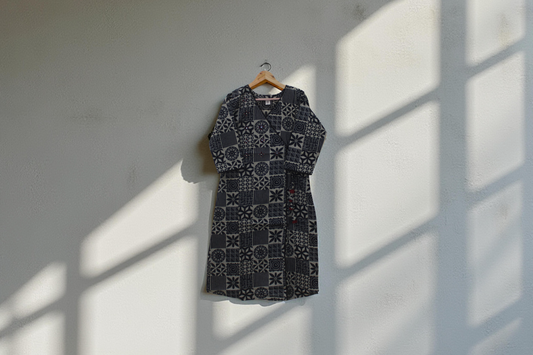 Artisan Black & Beige Geometric Block Print Kurta