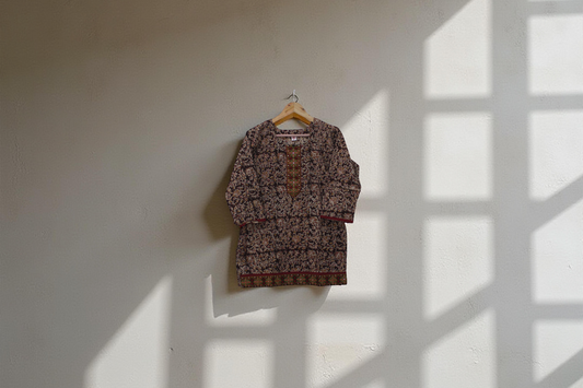 Rustic Brown Block Print Tunic Top