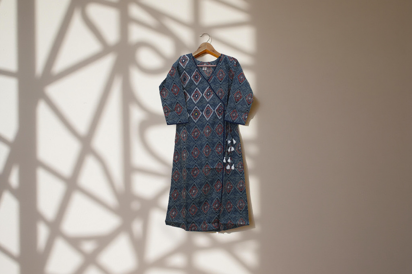 Navy Blue Geometric Printed Cotton Kurti