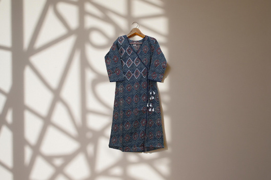 Navy Blue Geometric Printed Cotton Kurti