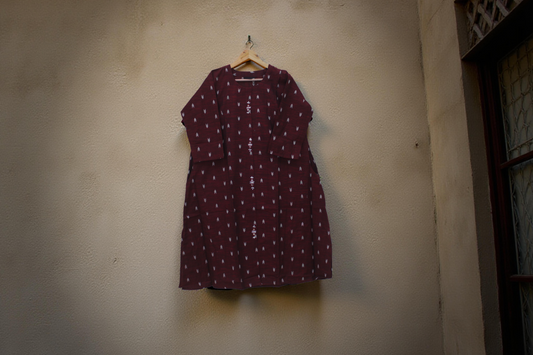 Maroon Cotton Kurti with Mirror Detailing and Side Pockets